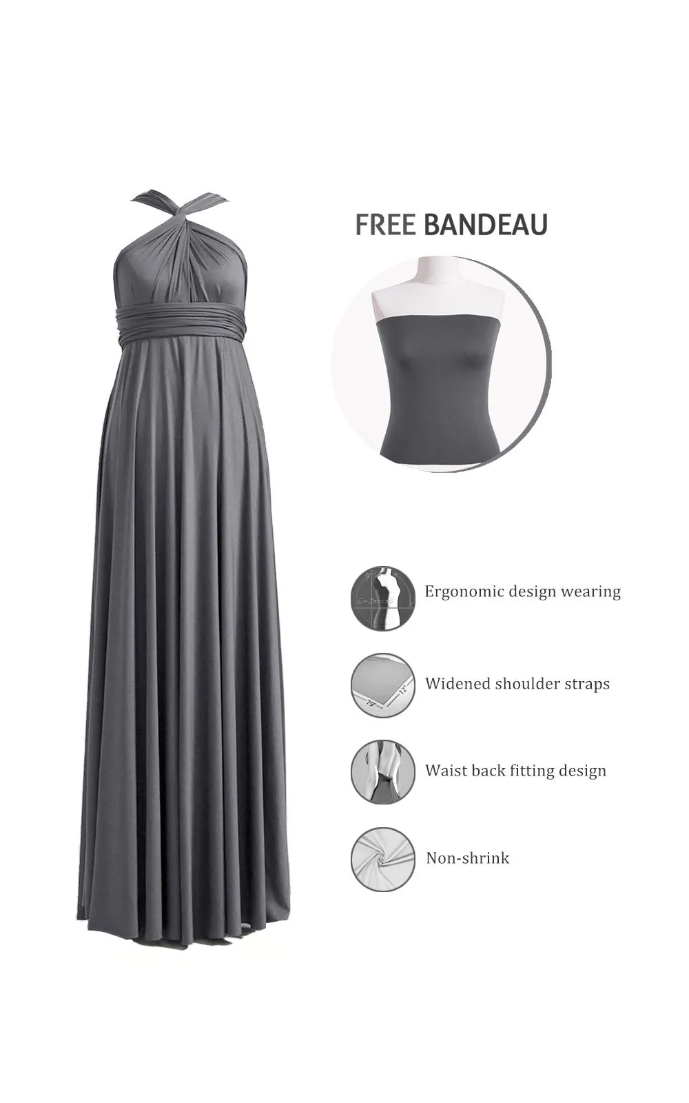 72styles Abito Cerimonia Donna Elegante Infinity Damigella d'Onore - immagine 3
