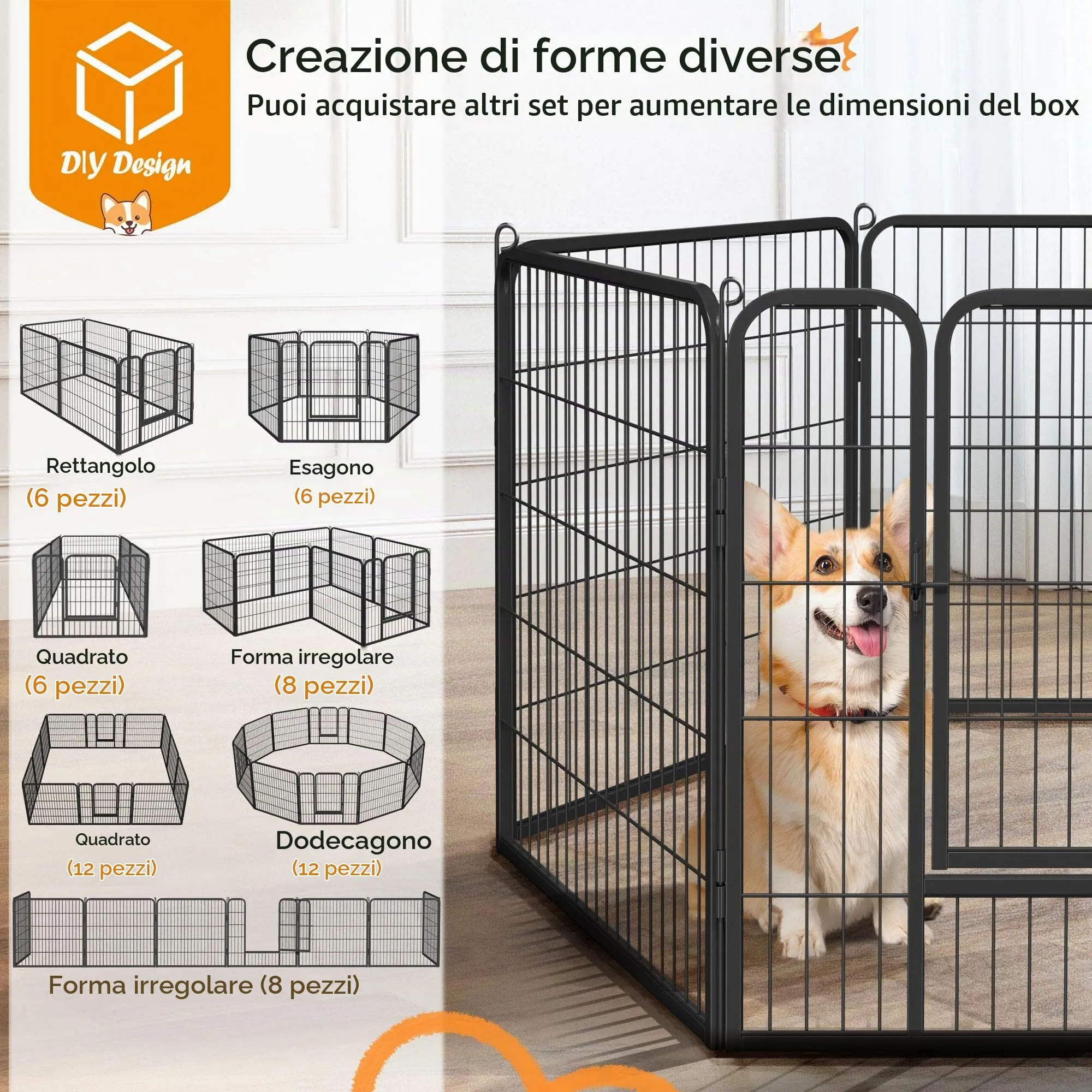 Yaheetech Recinto per Cani da Interno ed Esterno, 80 x 80 cm, 6 Pezzi, Nero - immagine 5