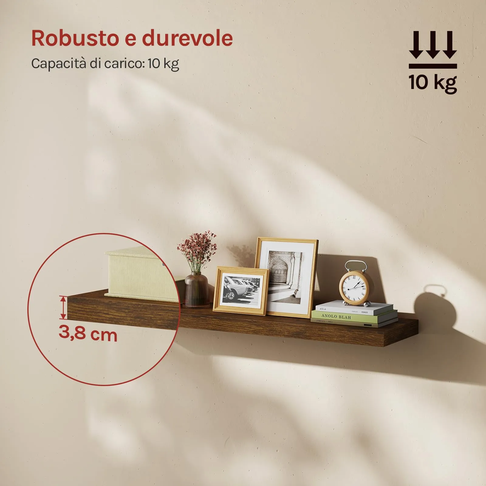 WOLTU Mensola da Muro in MDF Marrone Vintage, 100x22.9x3.8cm - immagine 2