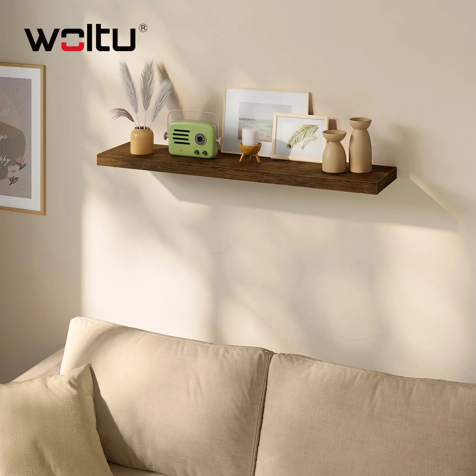 WOLTU Mensola da Muro in MDF Marrone Vintage, 100x22.9x3.8cm - immagine 3