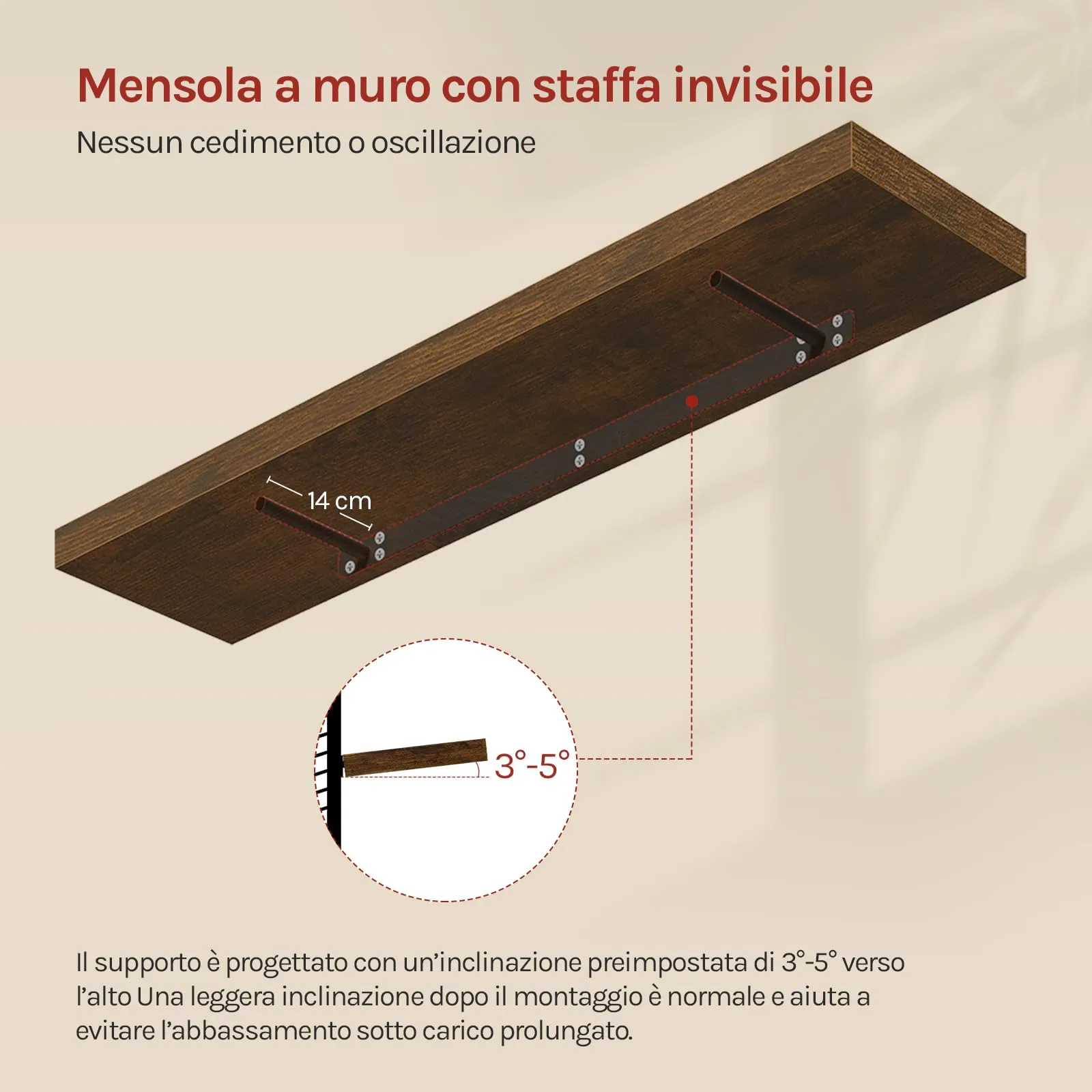 WOLTU Mensola da Muro in MDF Marrone Vintage, 100x22.9x3.8cm - immagine 4