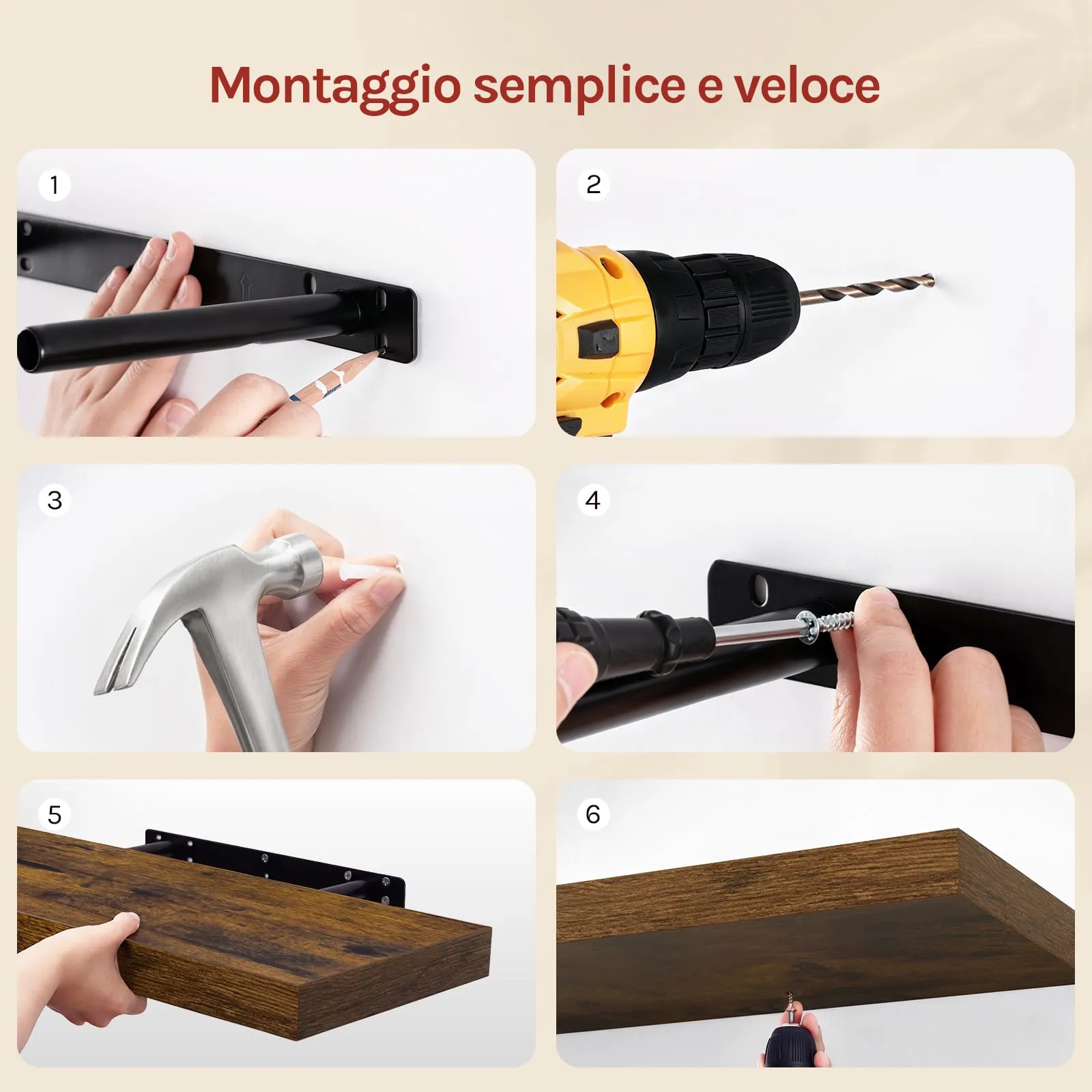 WOLTU Mensola da Muro in MDF Marrone Vintage, 100x22.9x3.8cm - immagine 5
