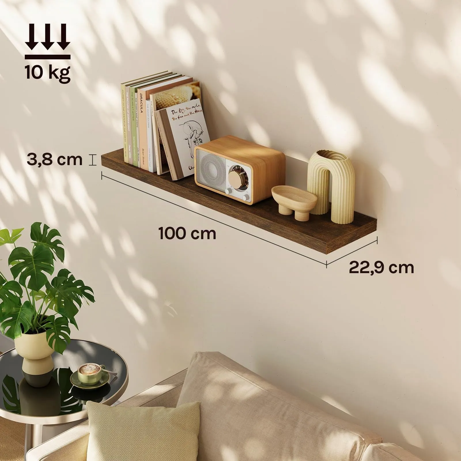 WOLTU Mensola da Muro in MDF Marrone Vintage, 100x22.9x3.8cm - immagine 6