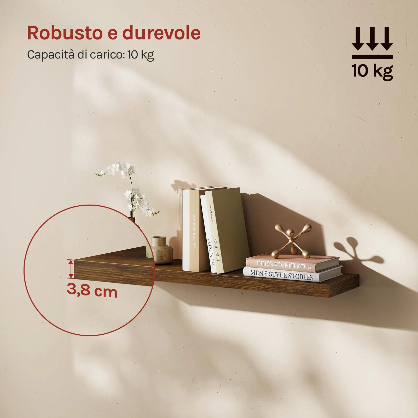 WOLTU Mensola da Muro Scaffale Libreria a Parete 90x23x3.8cm Marrone Vintage RG9370hov - immagine 2