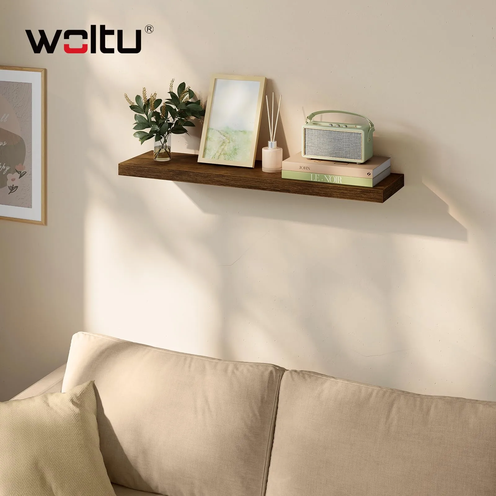 WOLTU Mensola da Muro Scaffale Libreria a Parete 90x23x3.8cm Marrone Vintage RG9370hov - immagine 3