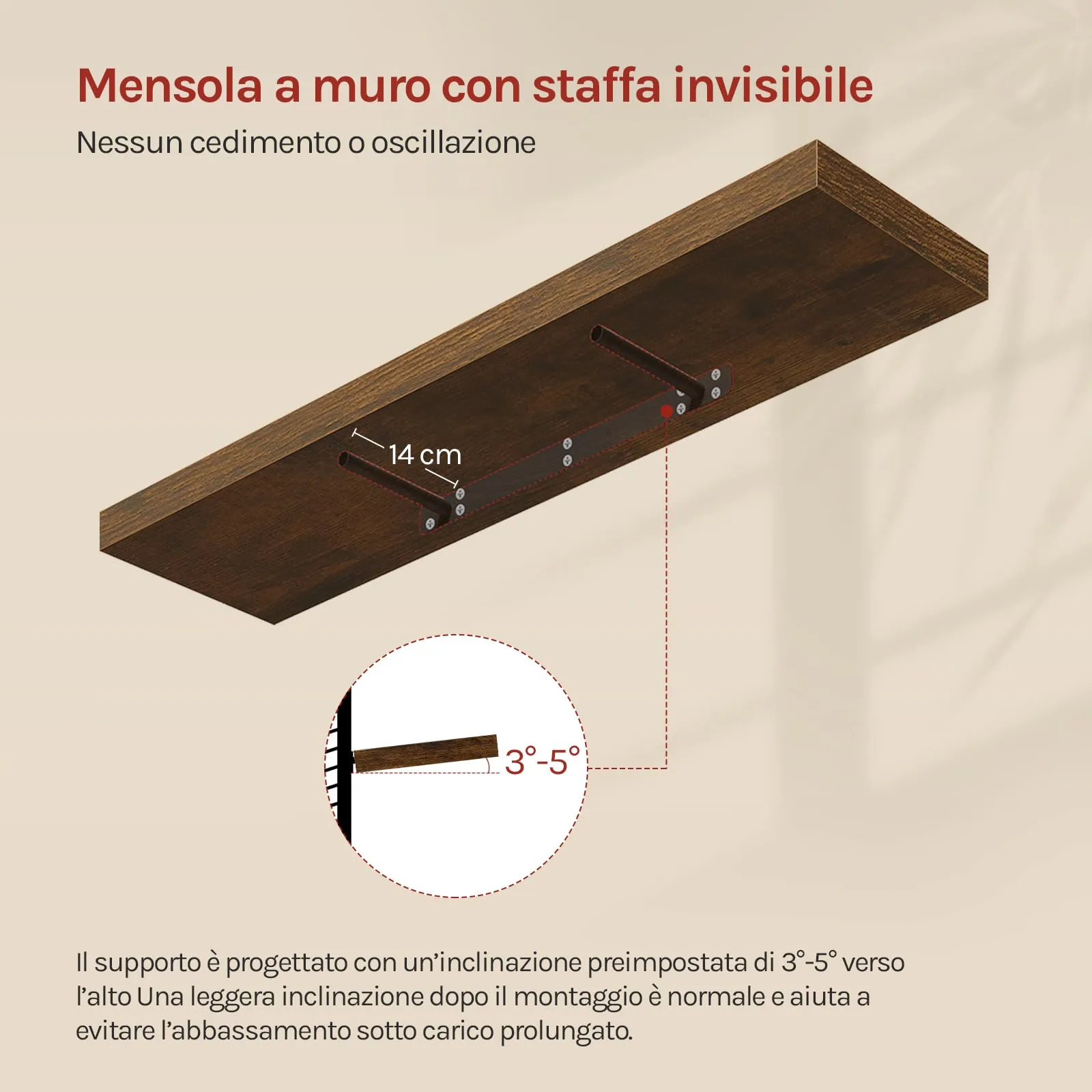 WOLTU Mensola da Muro Scaffale Libreria a Parete 90x23x3.8cm Marrone Vintage RG9370hov - immagine 4
