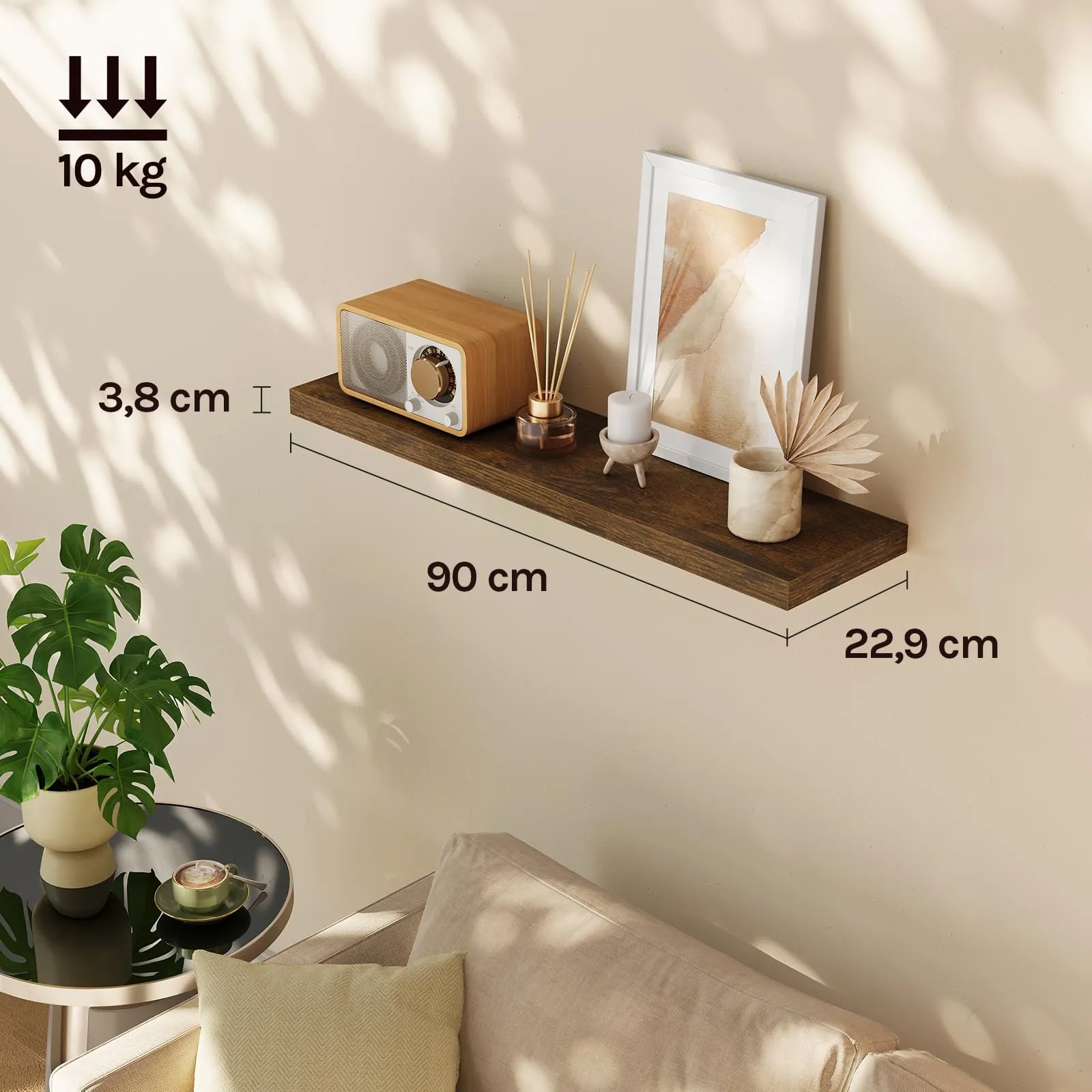 WOLTU Mensola da Muro Scaffale Libreria a Parete 90x23x3.8cm Marrone Vintage RG9370hov - immagine 6