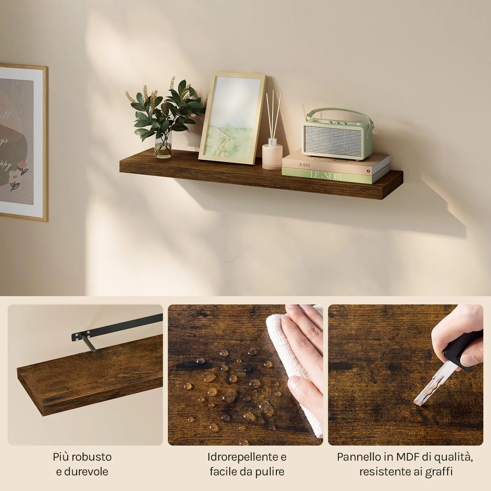 WOLTU Mensola da Muro Scaffale Libreria a Parete 90x23x3.8cm Marrone Vintage RG9370hov - immagine 7