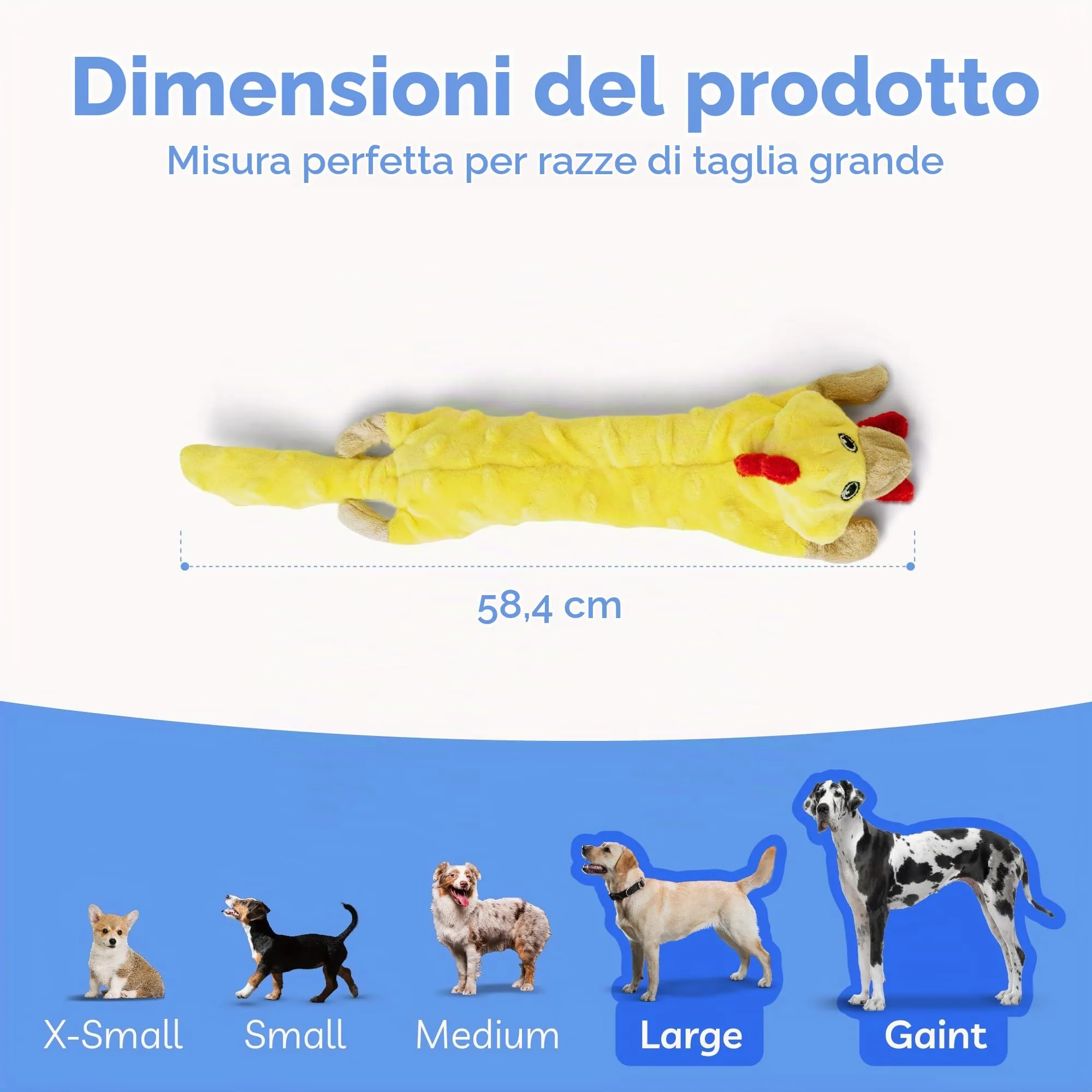 SHARLOVY Giocattolo per cani a pollo in peluche, cigolante e crepitante, senza imbottitura per dentizione, taglia Large - immagine 7