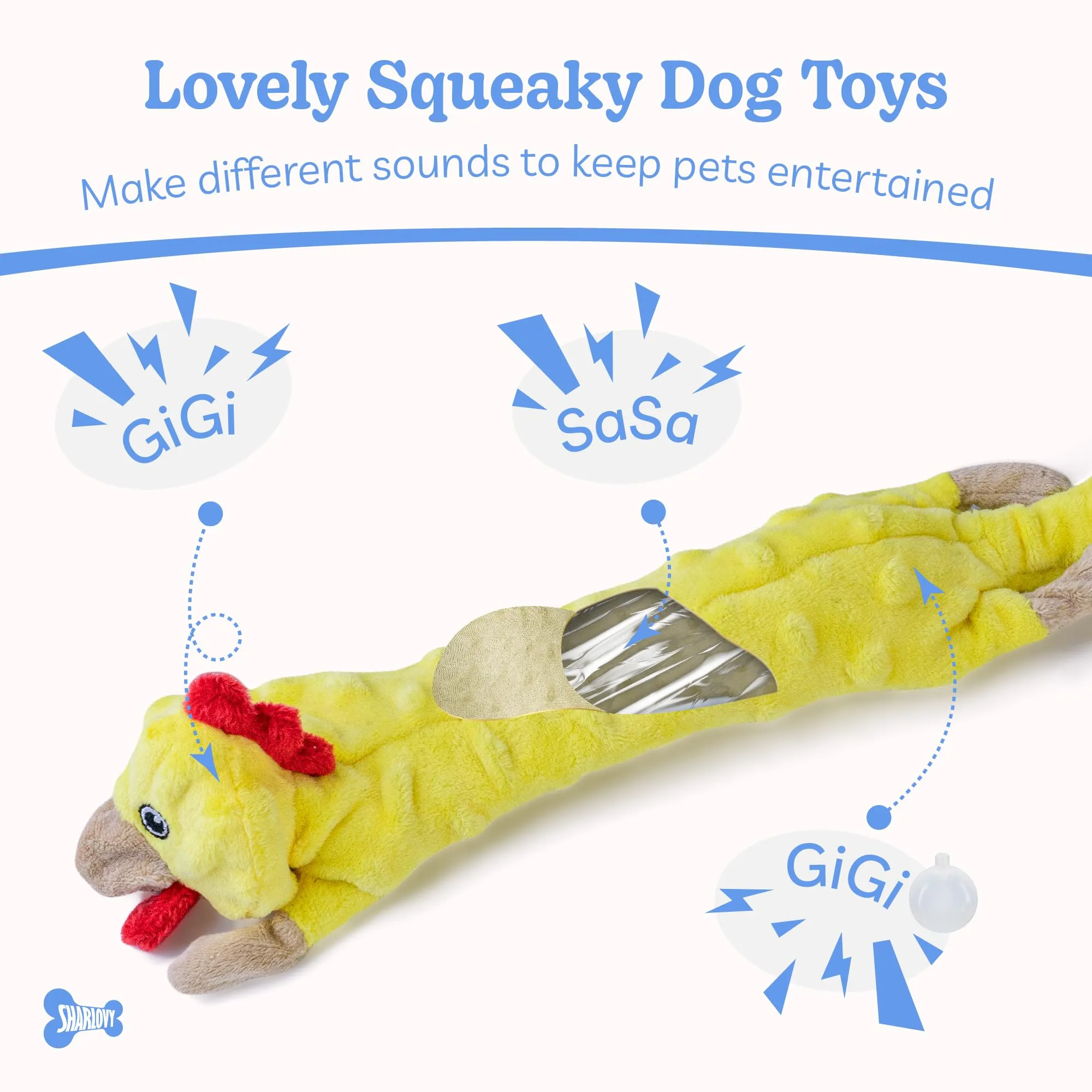 SHARLOVY Giocattoli cigolanti per cani, Pollo in peluche a bolle senza imbottitura per dentizione, Taglia Medium - immagine 3