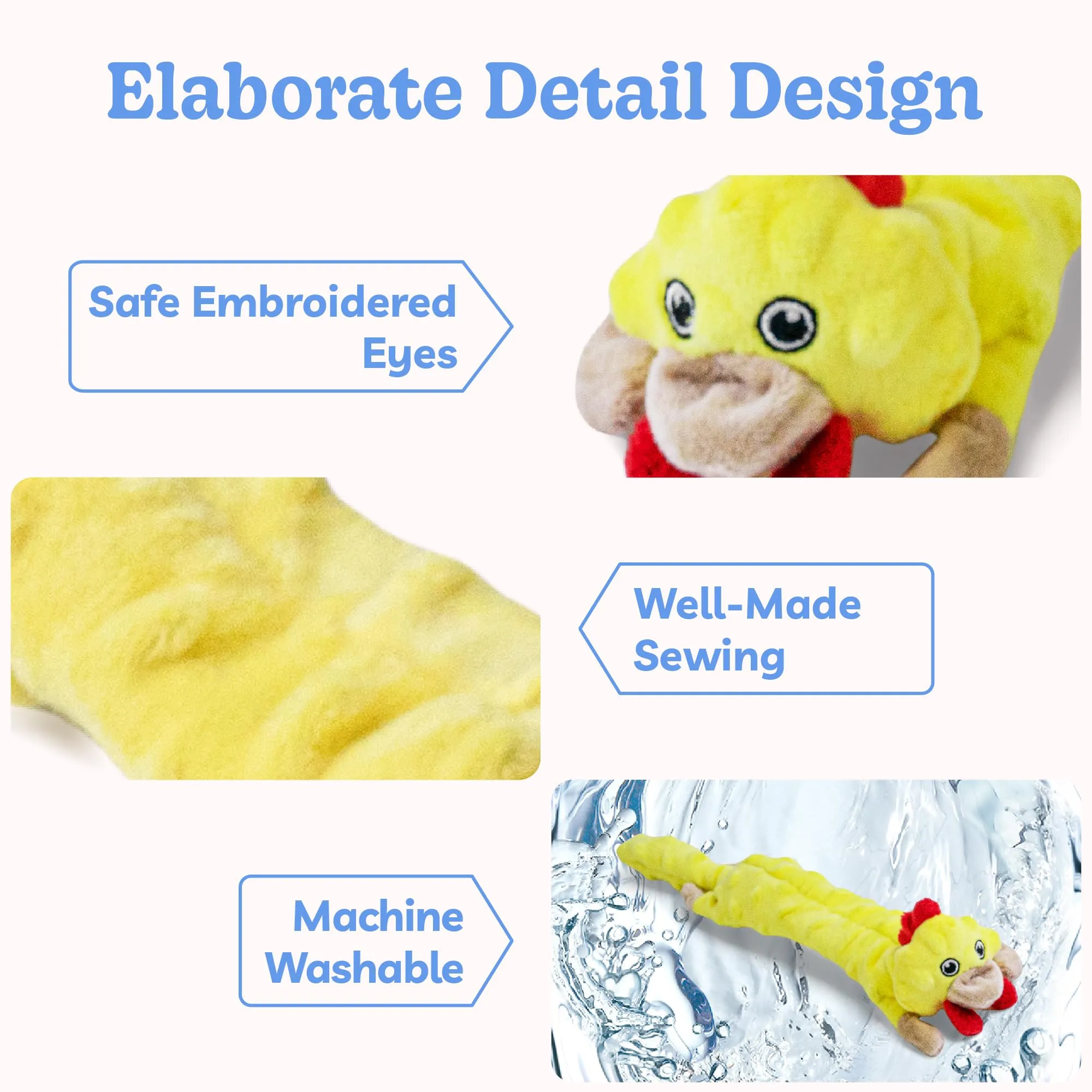 SHARLOVY Giocattoli cigolanti per cani, Pollo in peluche a bolle senza imbottitura per dentizione, Taglia Medium - immagine 6