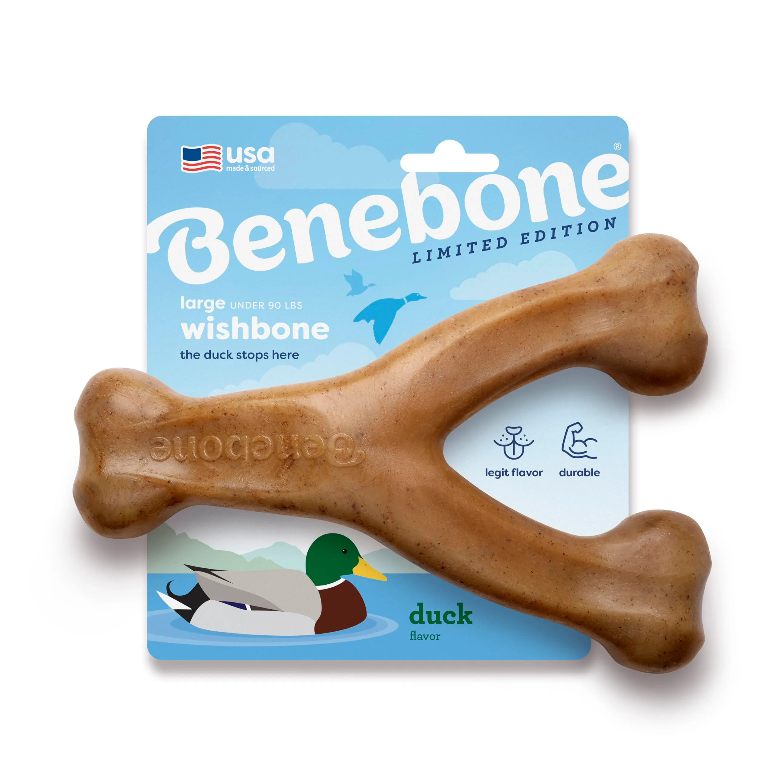 Benebone Wishbone Giocattolo da masticare per cani, gusto anatra, Taglia L - immagine 1