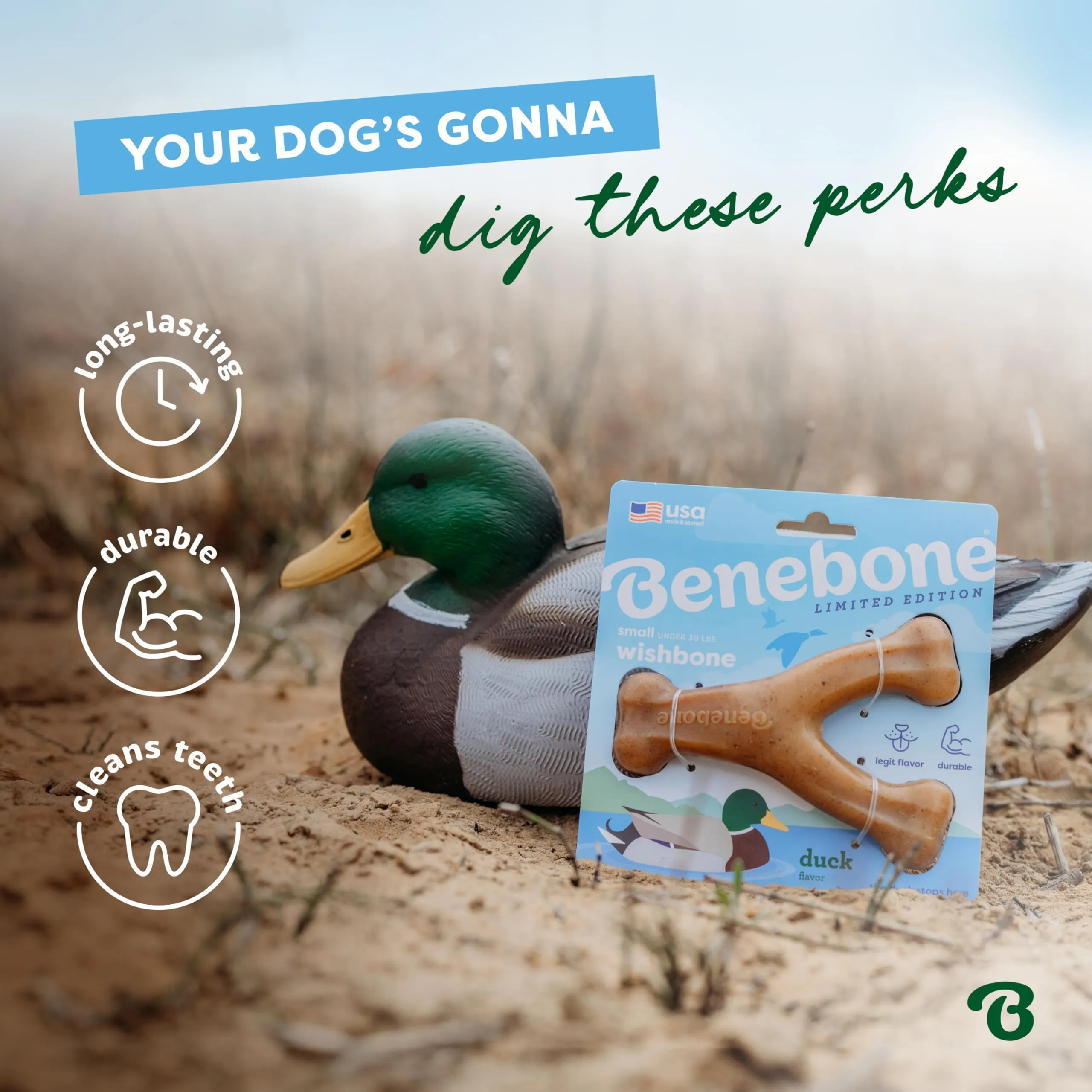 Benebone Wishbone Giocattolo da masticare per cani, gusto anatra, Taglia L - immagine 4