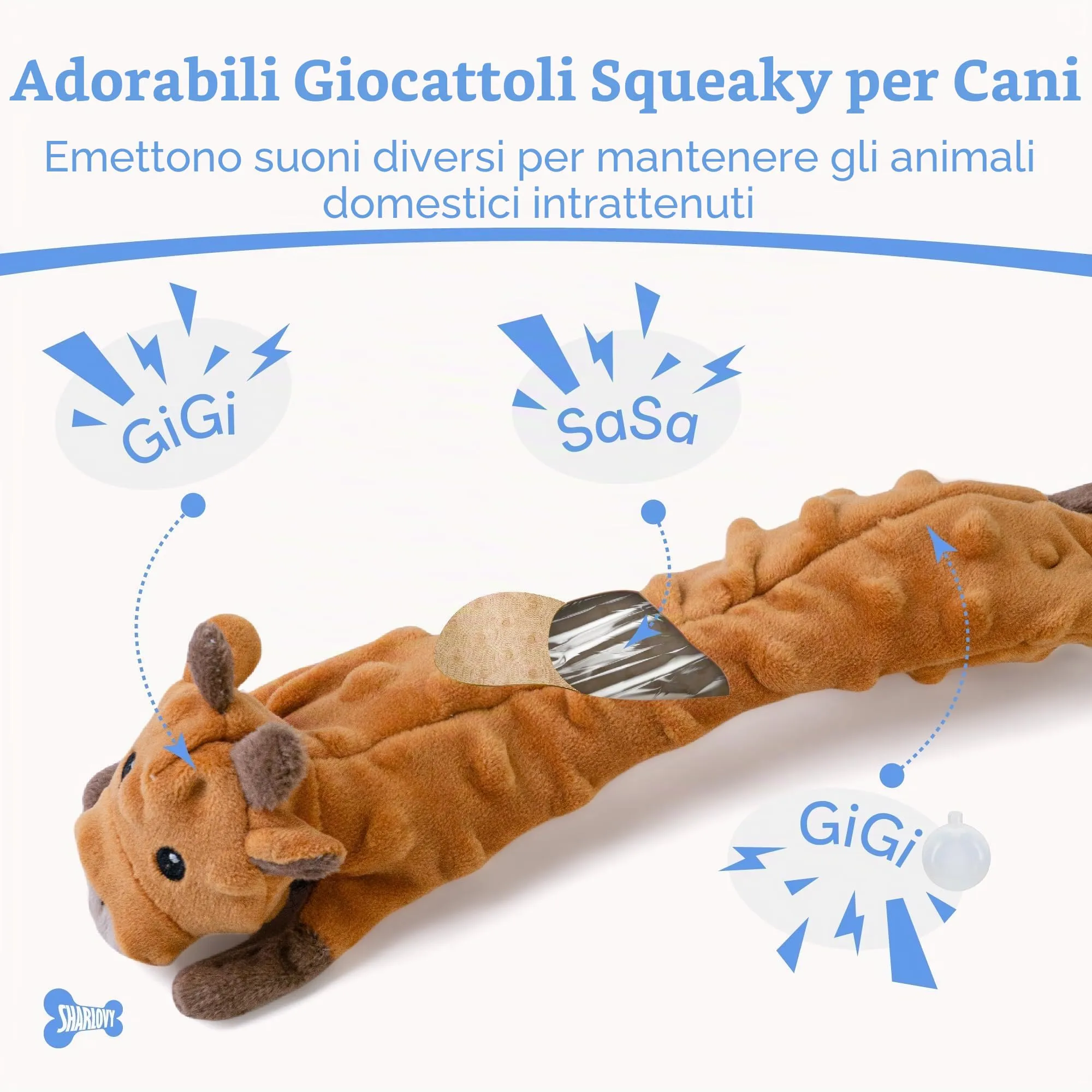 SHARLOVY Confezione da 5 giocattoli per cani in peluche, senza imbottitura con suono e fruscio, taglia Large - immagine 3