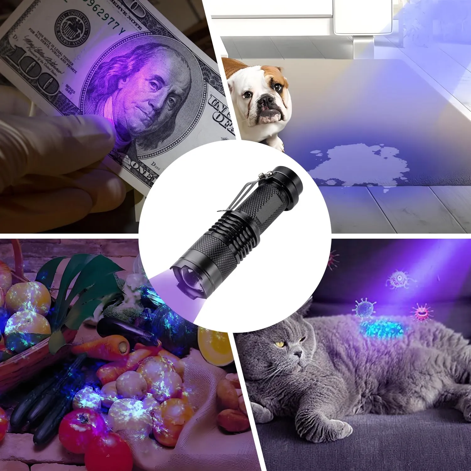zaknszan Torcia UV 395nm LED Luce Nera Ultravioletta Mini per Animali Cane Gatto Urina - immagine 7