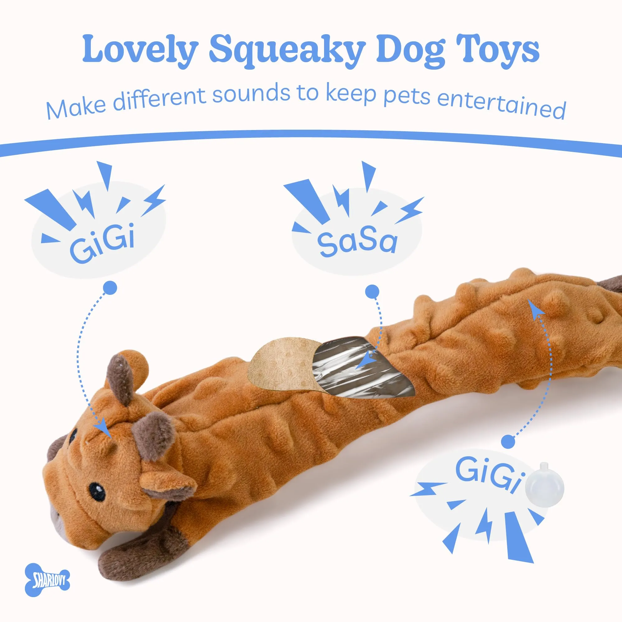 SHARLOVY Set di 5 giocattoli in peluche a bolle per cani, senza imbottitura, per razze medie e grandi - immagine 3