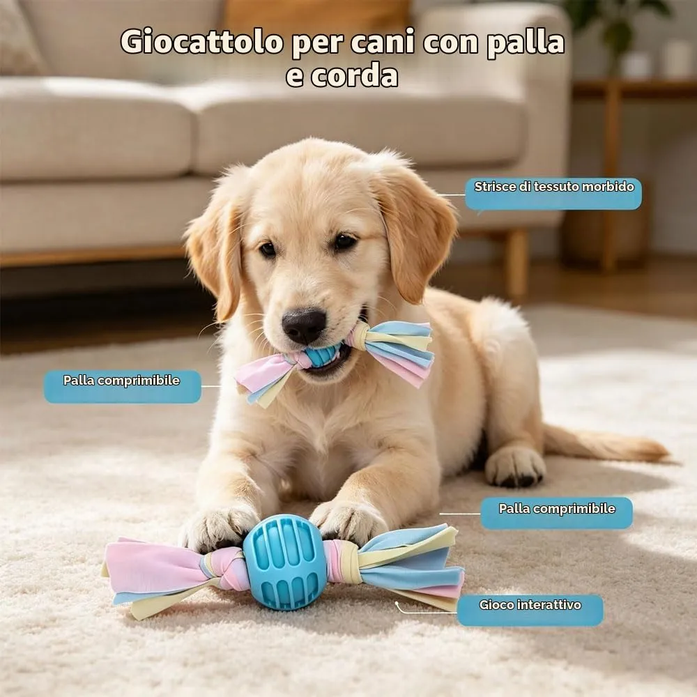Ajuanbazha Set di 5 Giocattoli da Masticare per Cuccioli in Gomma Naturale e Corde di Cotone, Blu - immagine 3