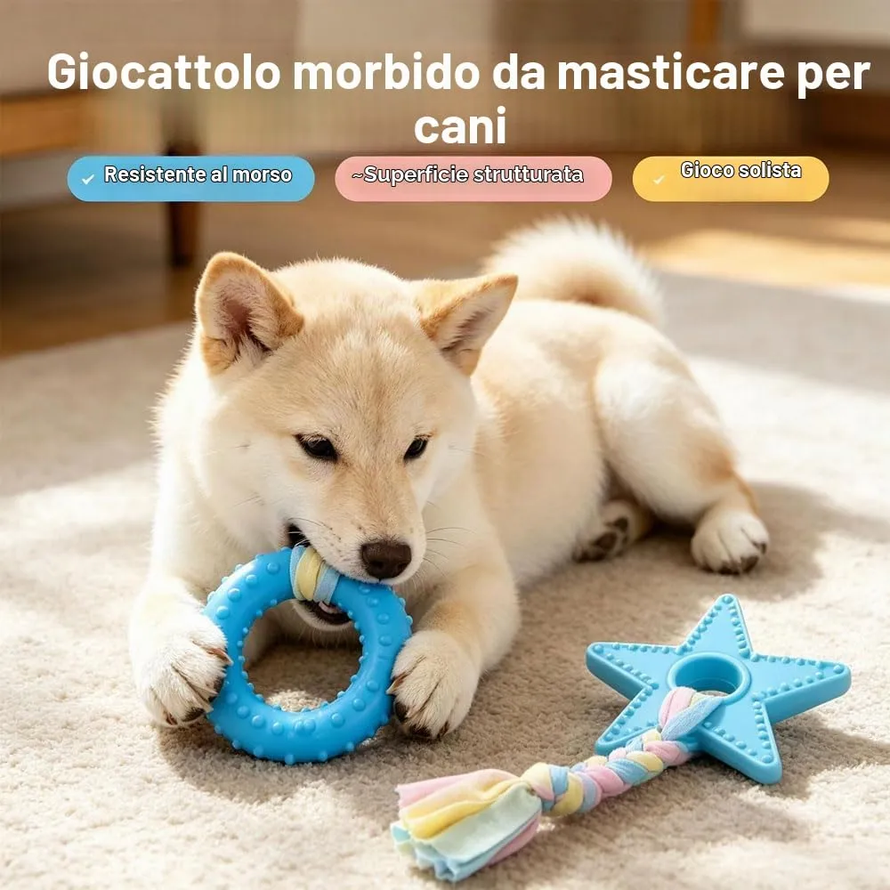 Ajuanbazha Set di 5 Giocattoli da Masticare per Cuccioli in Gomma Naturale e Corde di Cotone, Blu - immagine 5