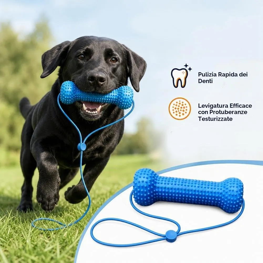 Strumento di pulizia dentale per cani a doppia azione, giocattolo da masticare per cura orale e spazzolamento denti - immagine 3