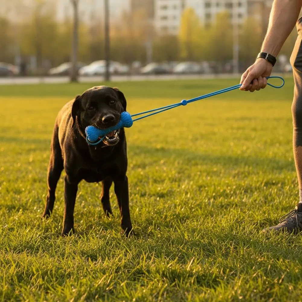 Strumento di pulizia dentale per cani a doppia azione, giocattolo da masticare per cura orale e spazzolamento denti - immagine 5