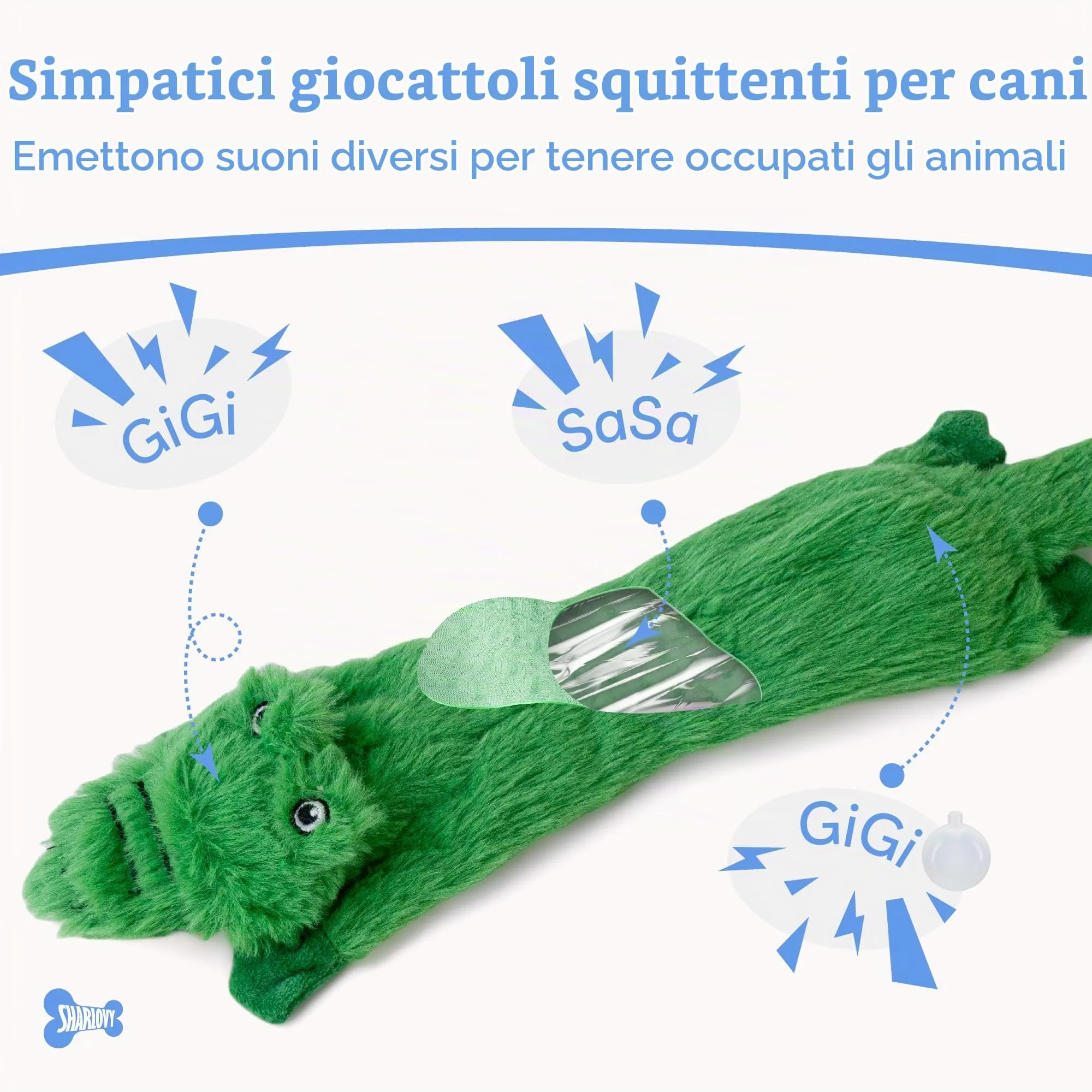 SHARLOVY Giocattoli cigolanti per cani, senza imbottitura, confezione da 2, taglia Large - immagine 3