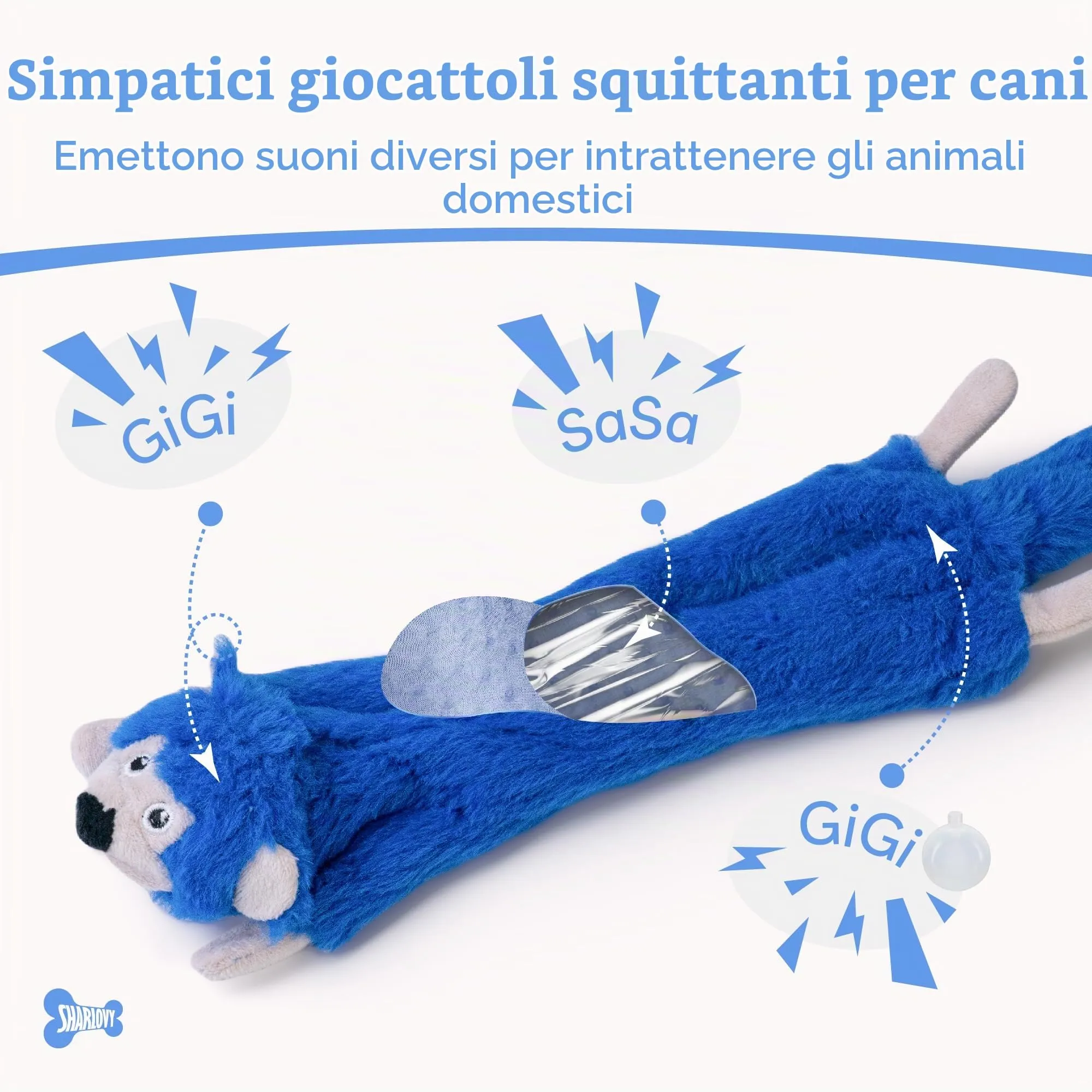 SHARLOVY Giocattoli cigolanti per cani, senza imbottitura, confezione da 3, taglia Large - immagine 3