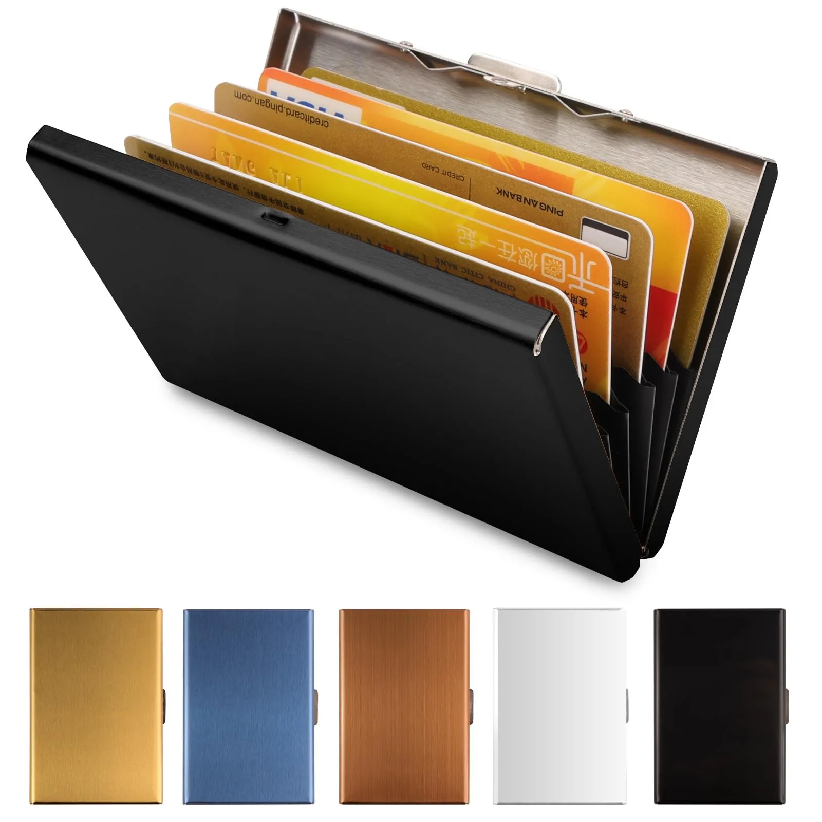 Vicloon Porta Carte di Credito in Acciaio Inossidabile Anti RFID e NFC, Nero - immagine 1