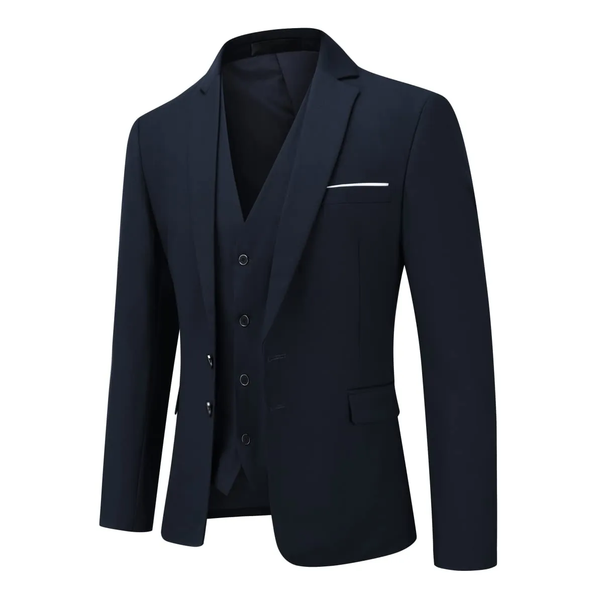 YOUTHUP Abito Uomo 3 Pezzi Slim Fit Blazer Gilet Pantaloni Blu Reale - immagine 2