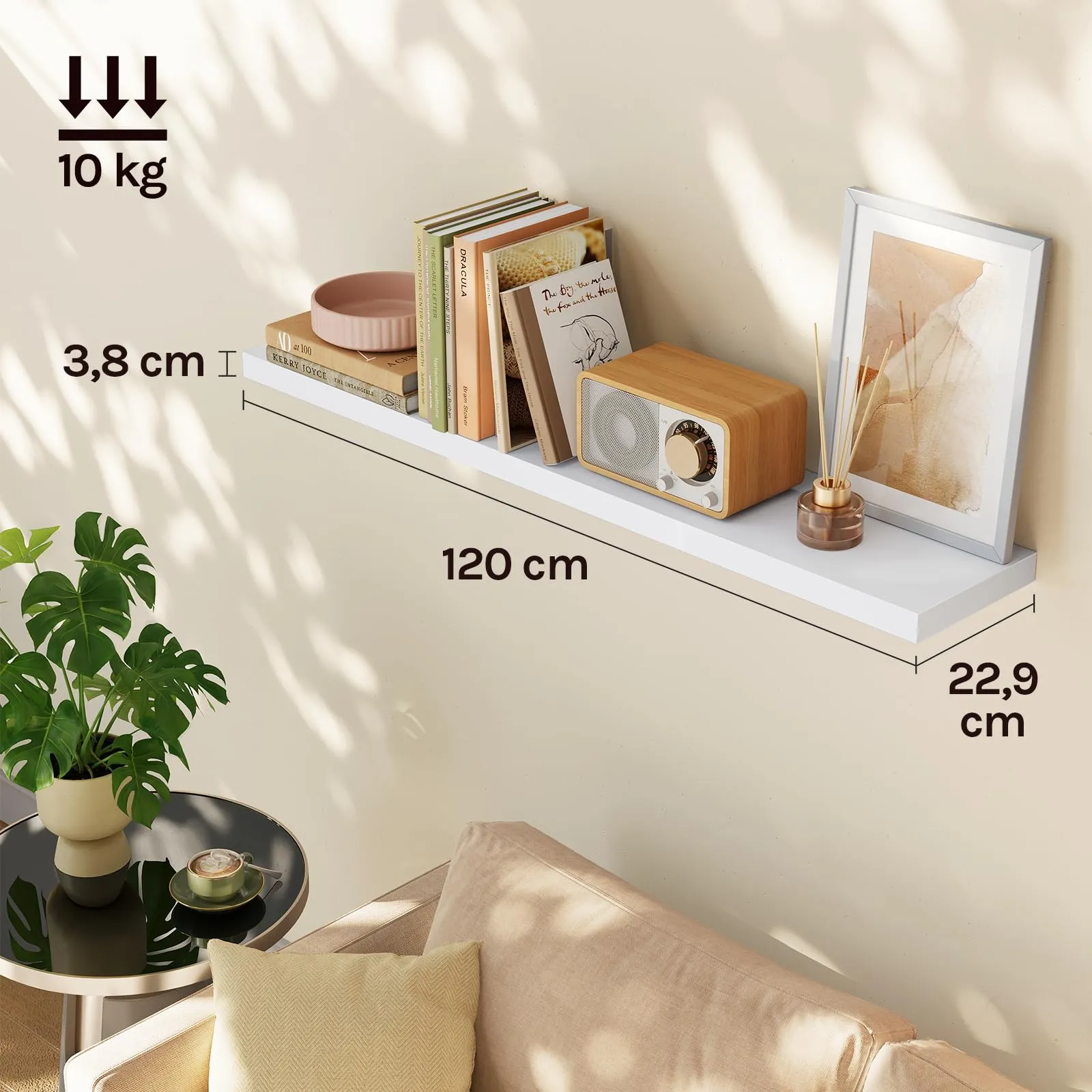 WOLTU Mensola da Muro Rettangolare in Legno Bianco 120cm RG9315ws-b - immagine 3