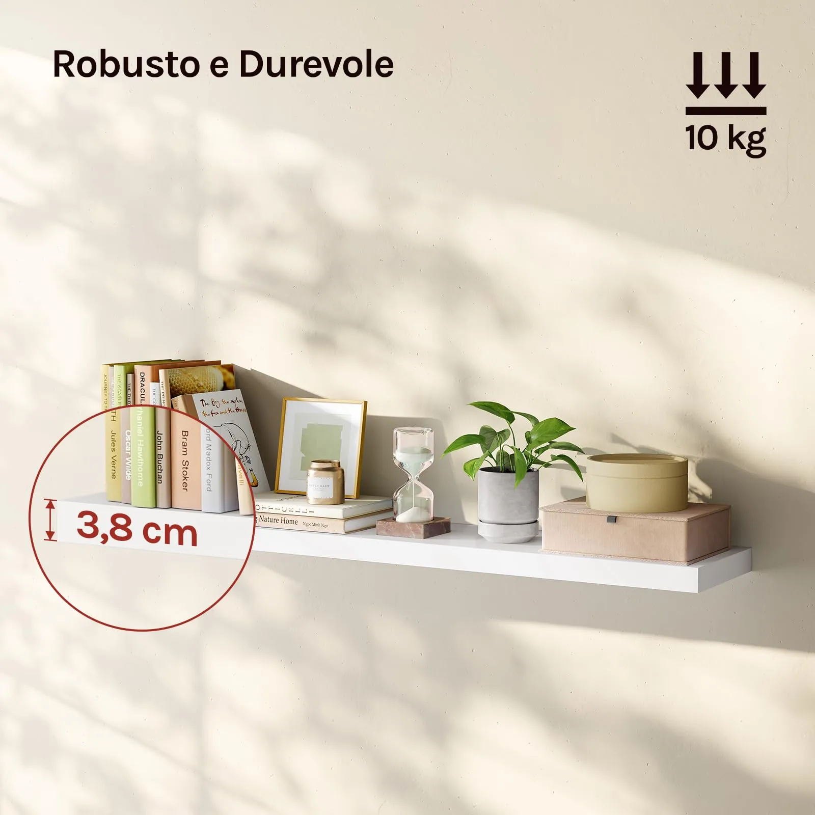 WOLTU Mensola da Muro Rettangolare in Legno Bianco 120cm RG9315ws-b - immagine 4
