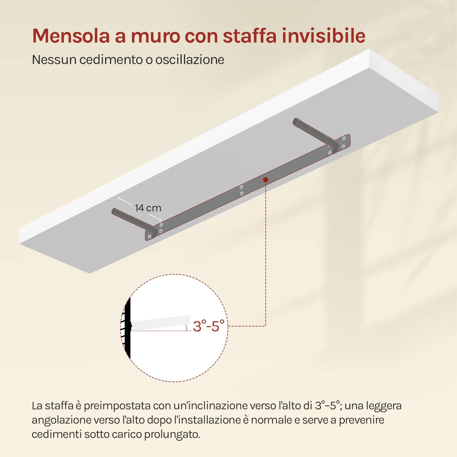 WOLTU Mensola da Muro Rettangolare in Legno Bianco 120cm RG9315ws-b - immagine 6