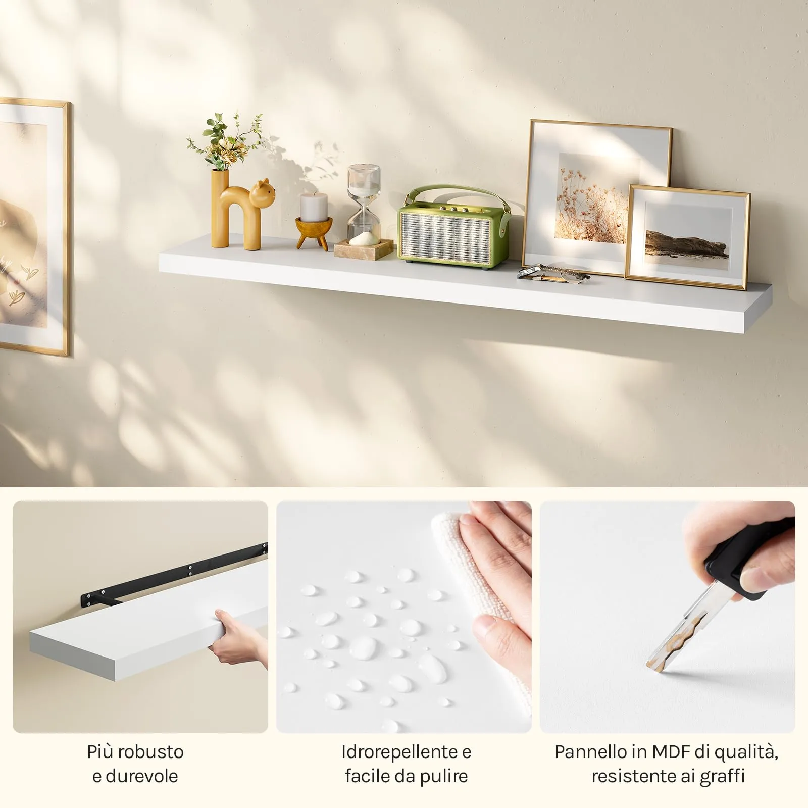 WOLTU Mensola da Muro Rettangolare in Legno Bianco 120cm RG9315ws-b - immagine 8