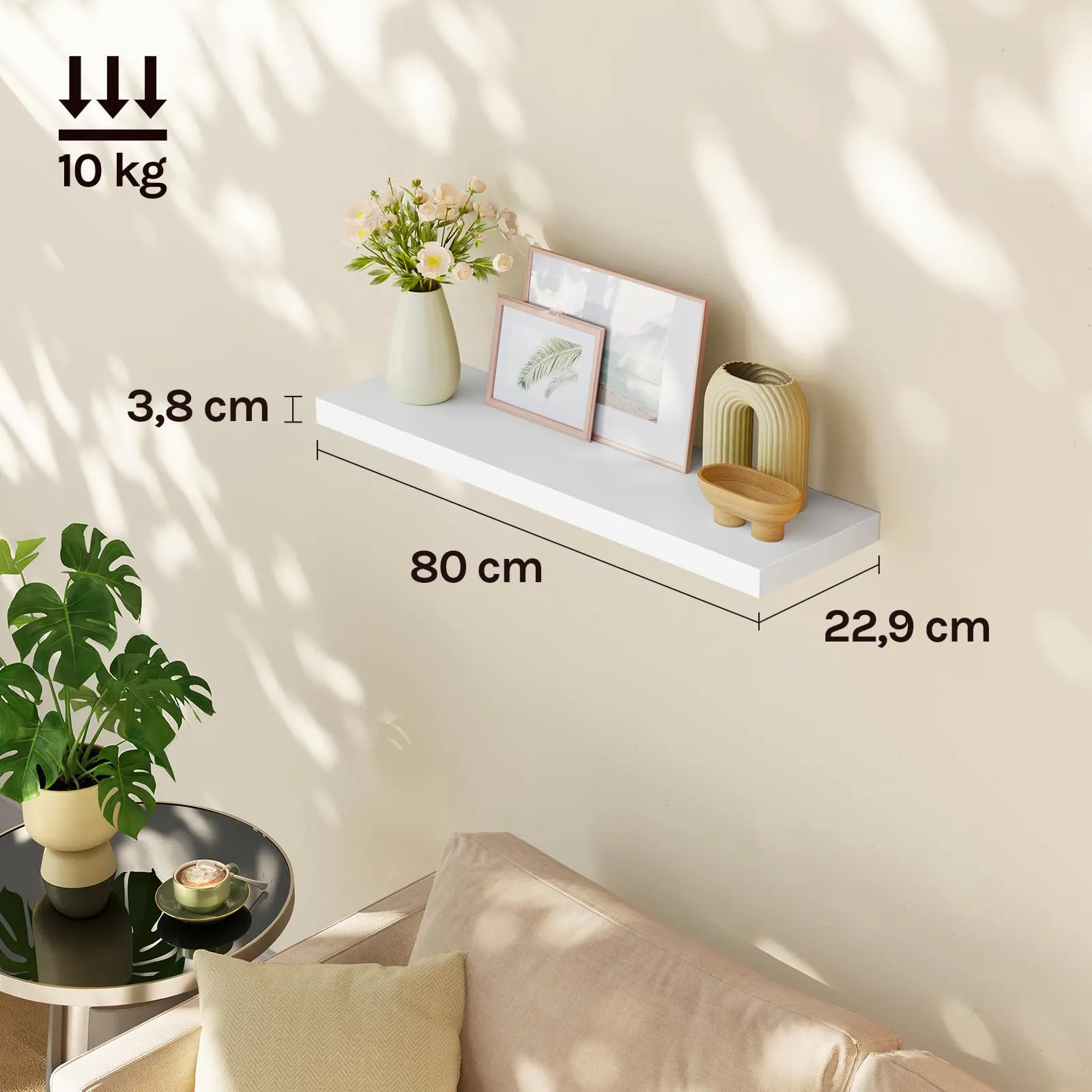 WOLTU Mensola da Muro Rettangolare in Legno Bianco 80cm RG9318ws-b - immagine 3
