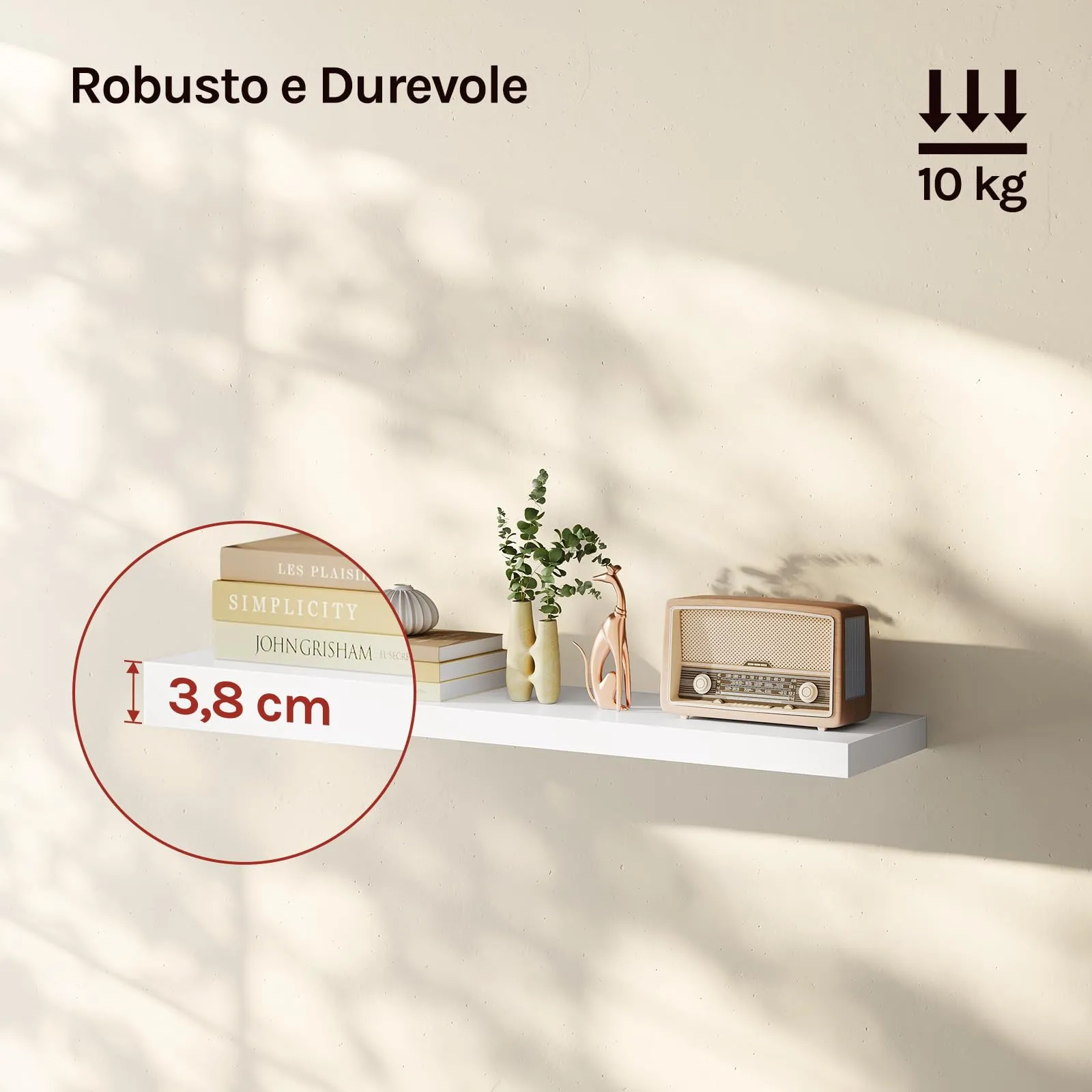 WOLTU Mensola da Muro Rettangolare in Legno Bianco 80cm RG9318ws-b - immagine 4