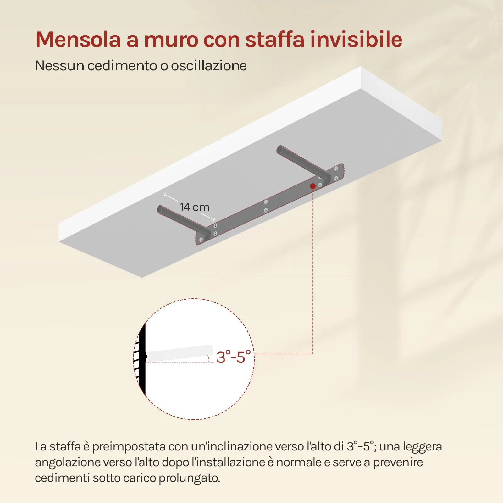 WOLTU Mensola da Muro Rettangolare in Legno Bianco 80cm RG9318ws-b - immagine 6
