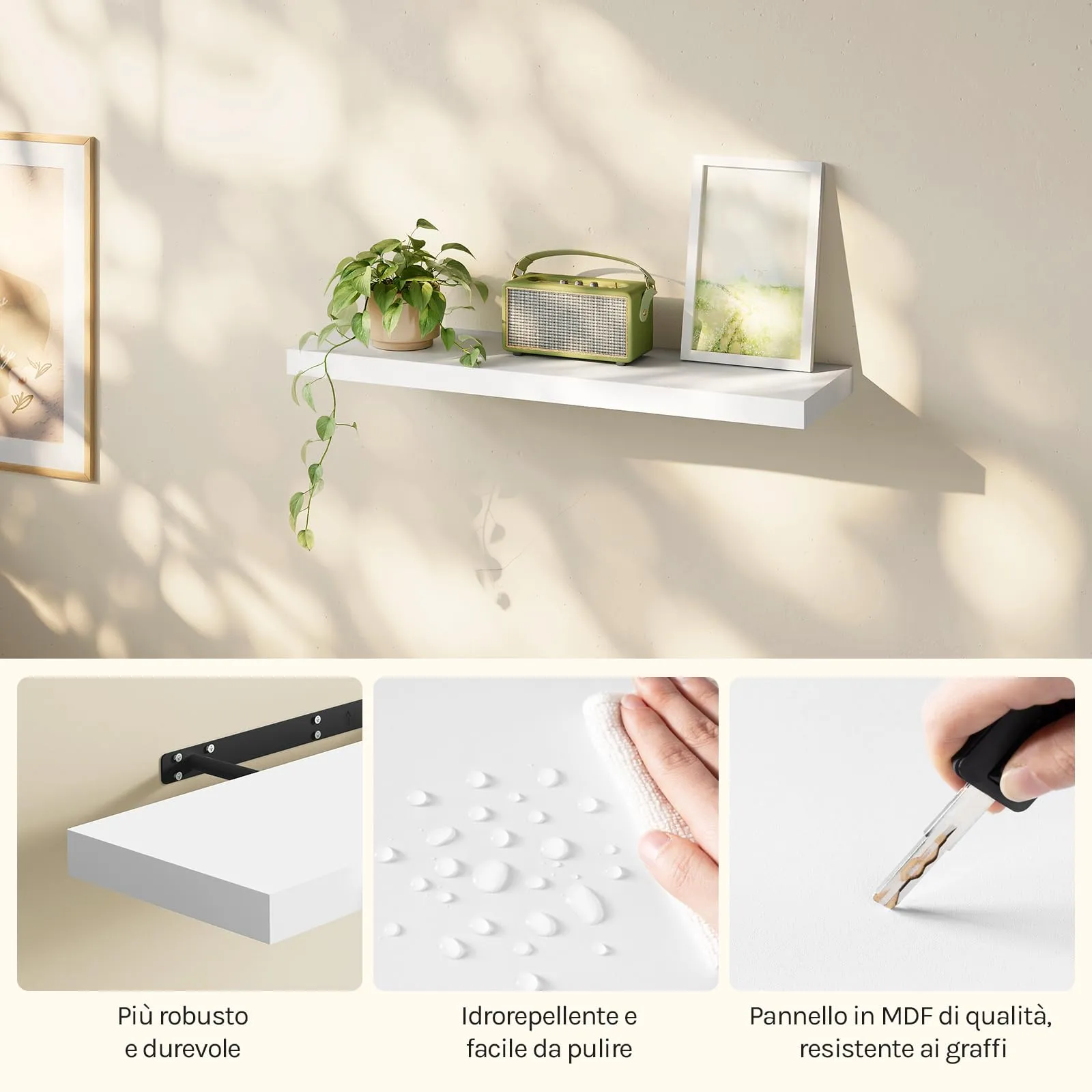 WOLTU Mensola da Muro Rettangolare in Legno Bianco 80cm RG9318ws-b - immagine 8