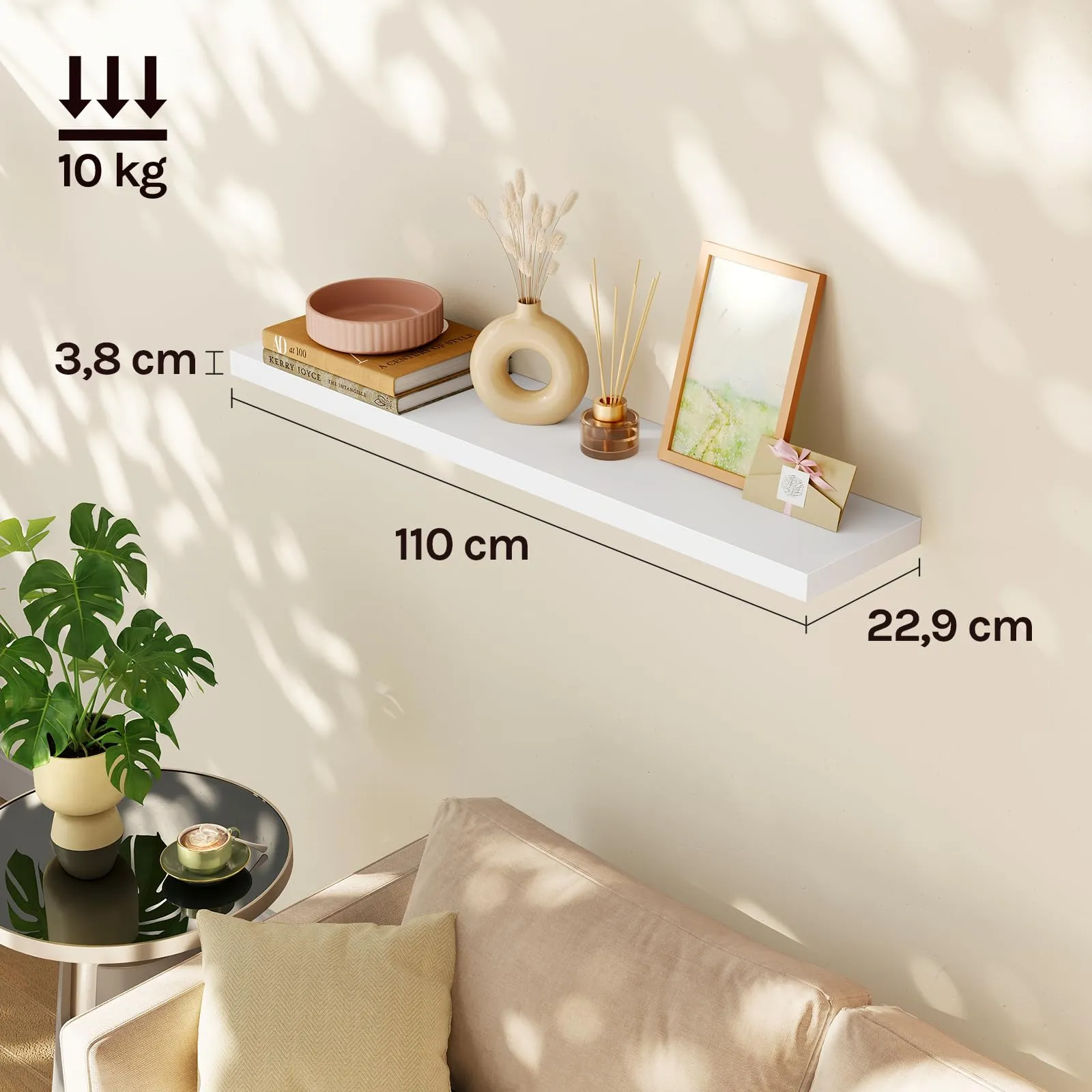 WOLTU Mensola da Muro Rettangolare in Legno Bianco 110cm RG9316ws-b - immagine 3
