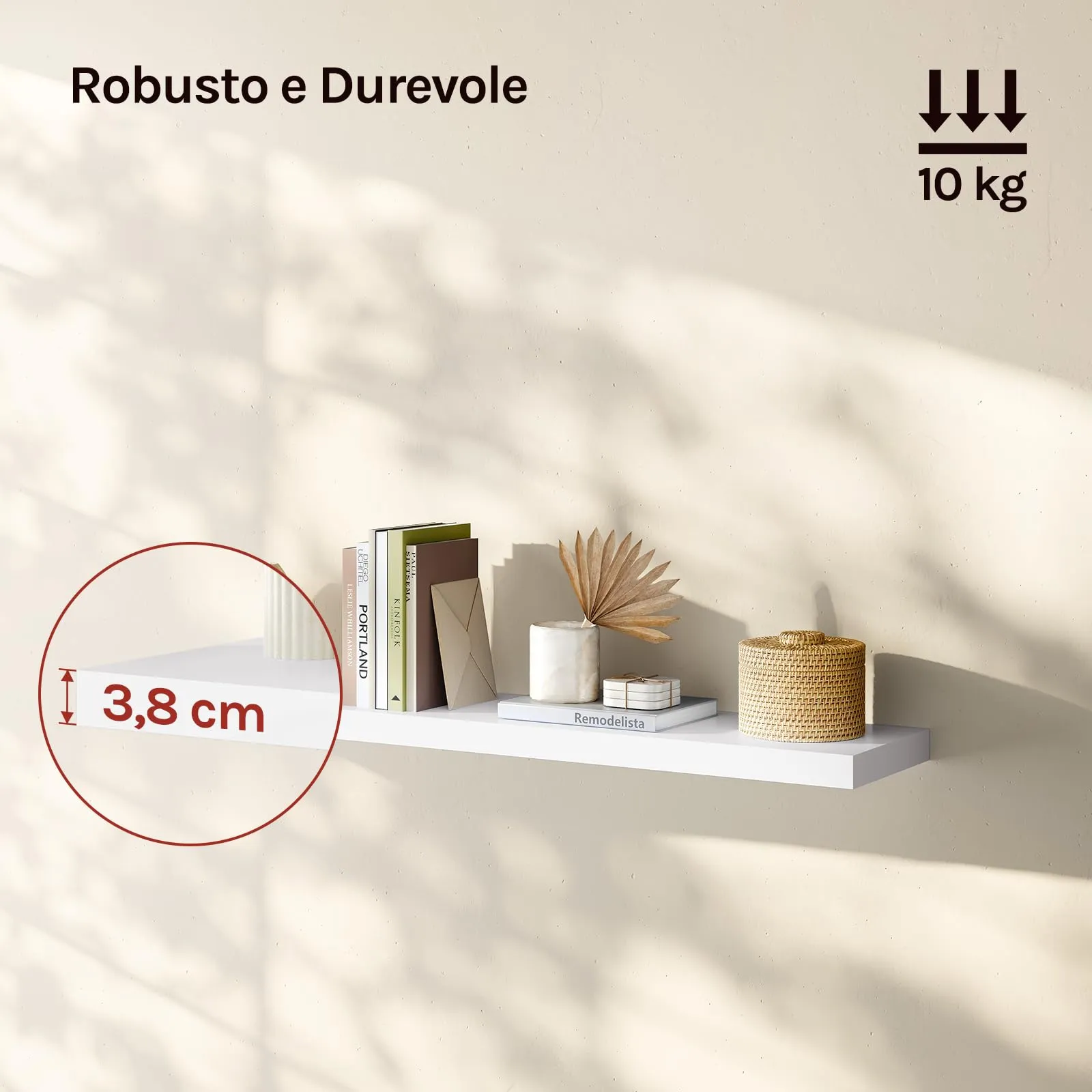 WOLTU Mensola da Muro Rettangolare in Legno Bianco 110cm RG9316ws-b - immagine 4