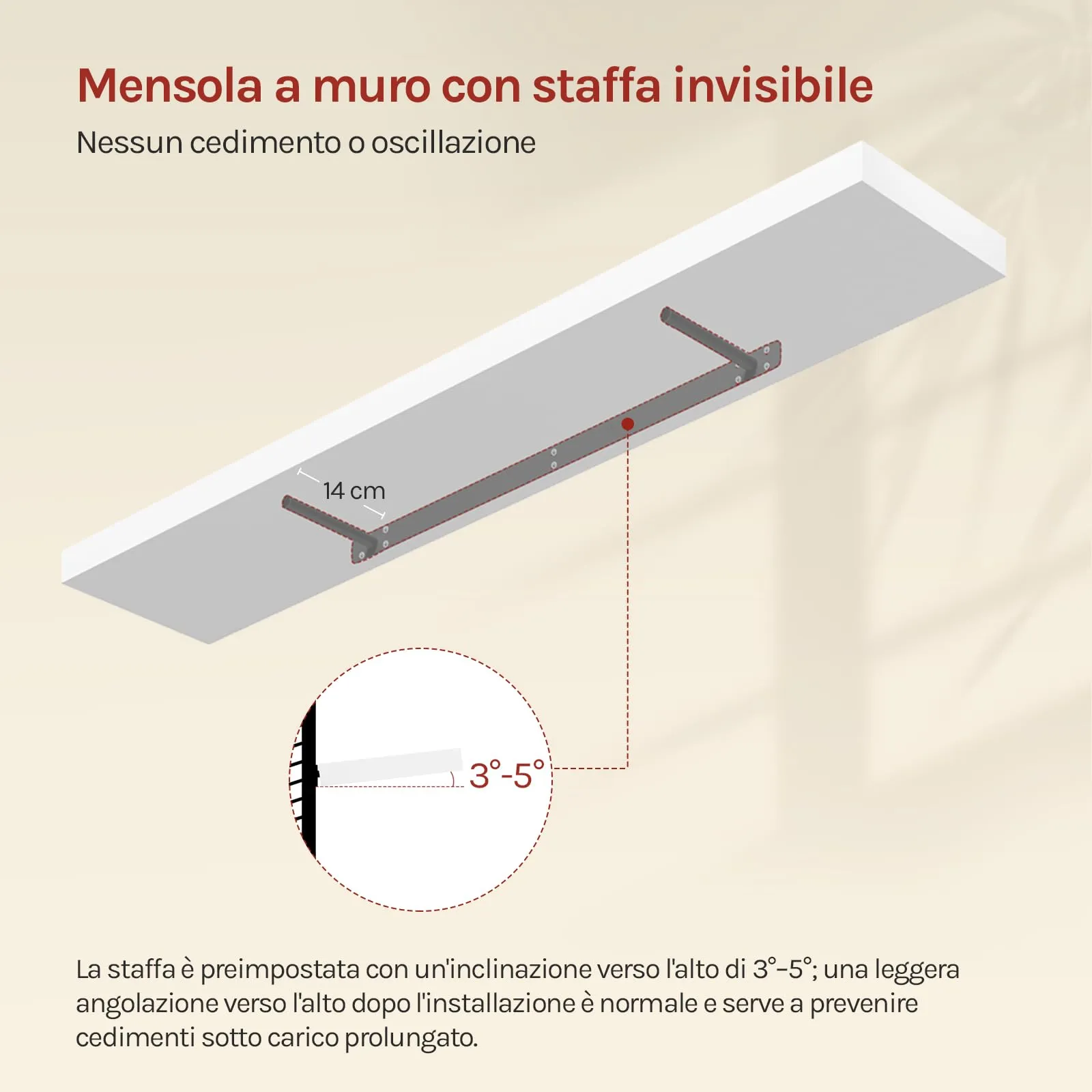 WOLTU Mensola da Muro Rettangolare in Legno Bianco 110cm RG9316ws-b - immagine 6
