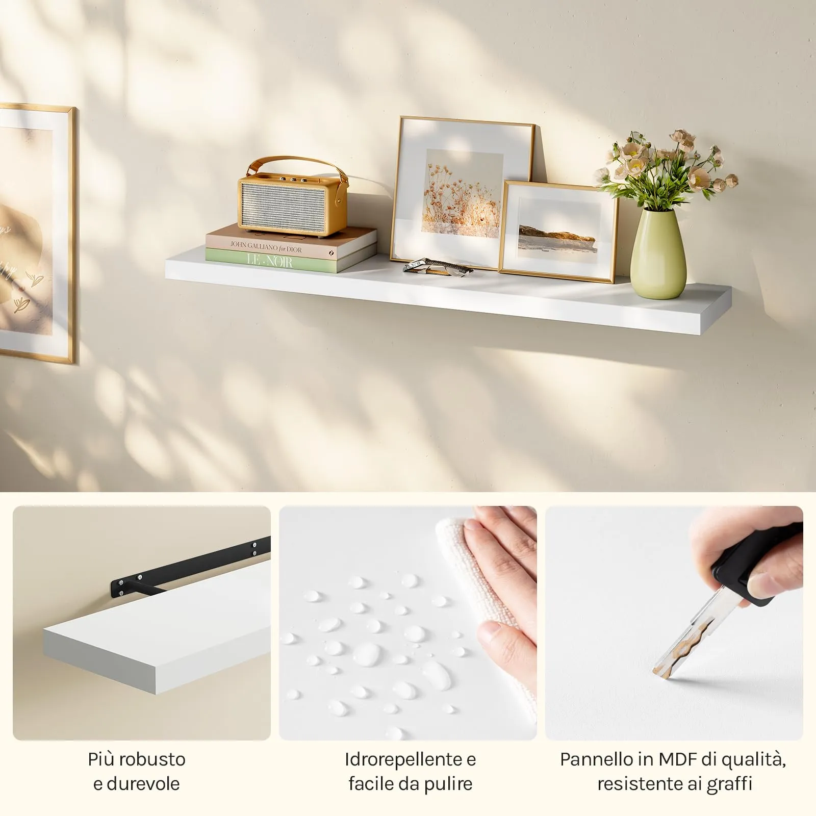 WOLTU Mensola da Muro Rettangolare in Legno Bianco 110cm RG9316ws-b - immagine 8