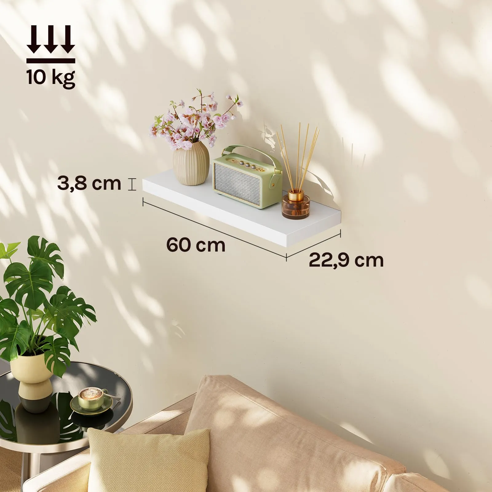 WOLTU Mensola da Muro Rettangolare in Legno Bianco 60cm RG9319ws-b - immagine 3