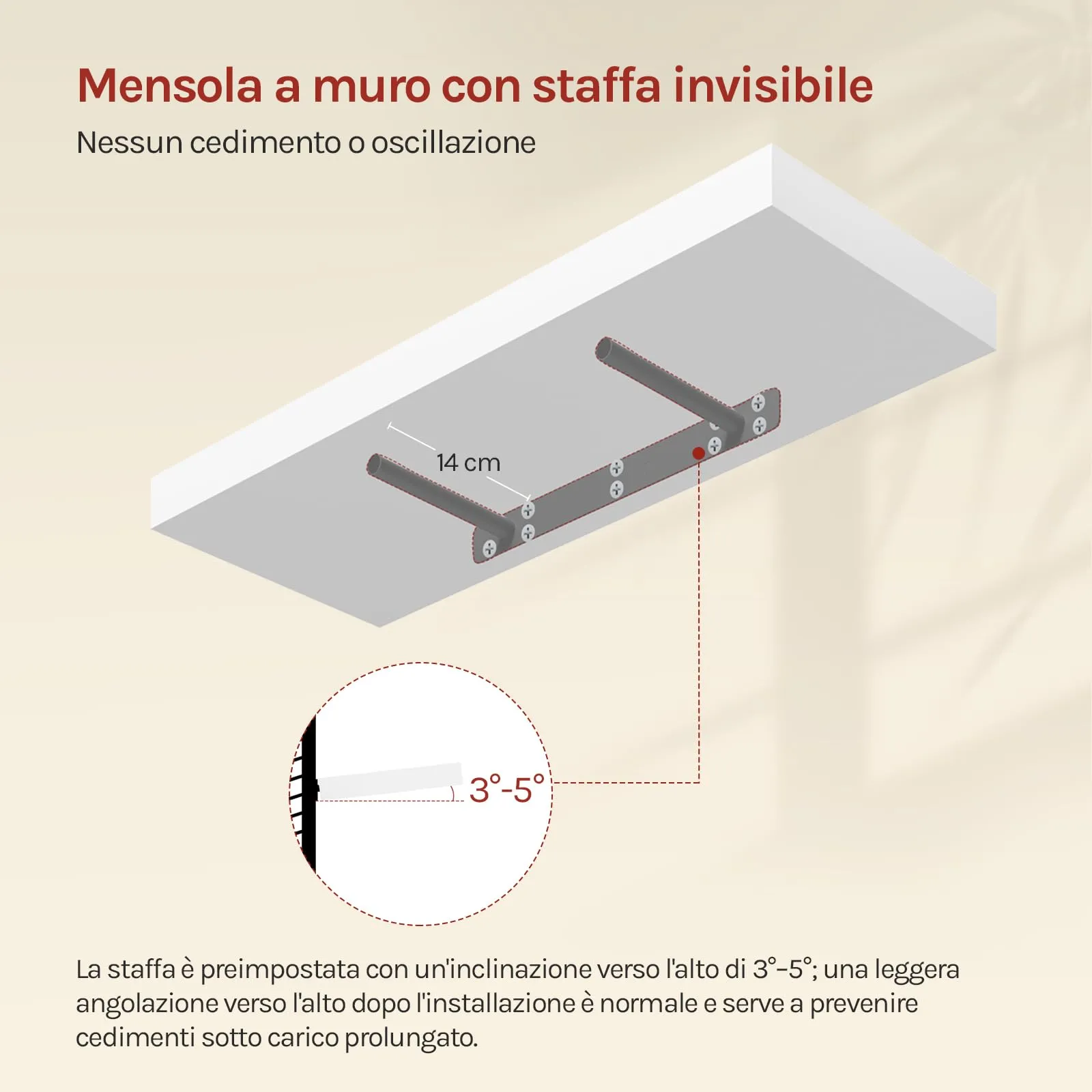 WOLTU Mensola da Muro Rettangolare in Legno Bianco 60cm RG9319ws-b - immagine 6