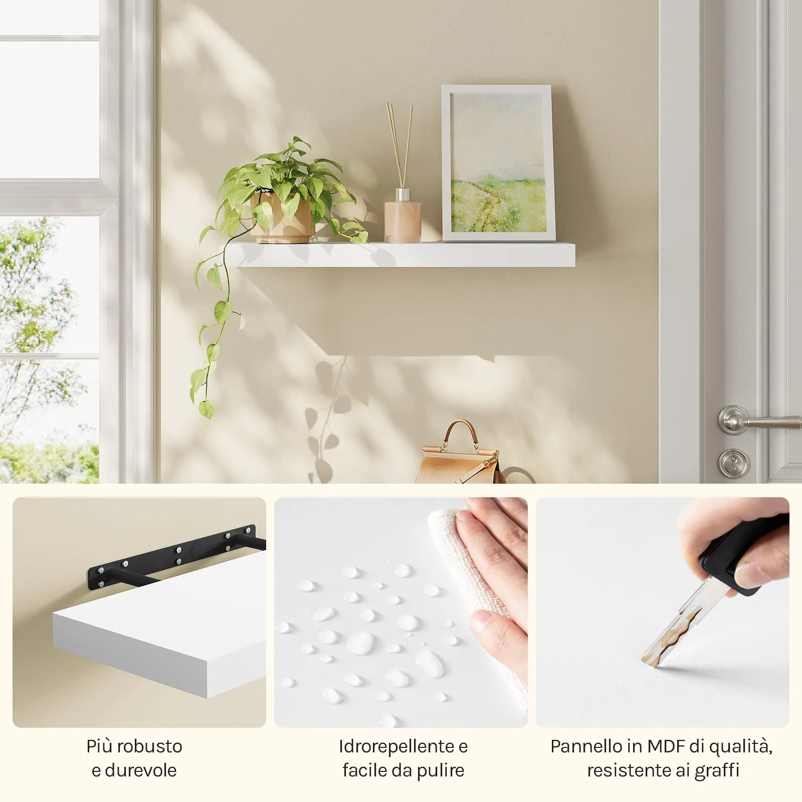 WOLTU Mensola da Muro Rettangolare in Legno Bianco 60cm RG9319ws-b - immagine 8
