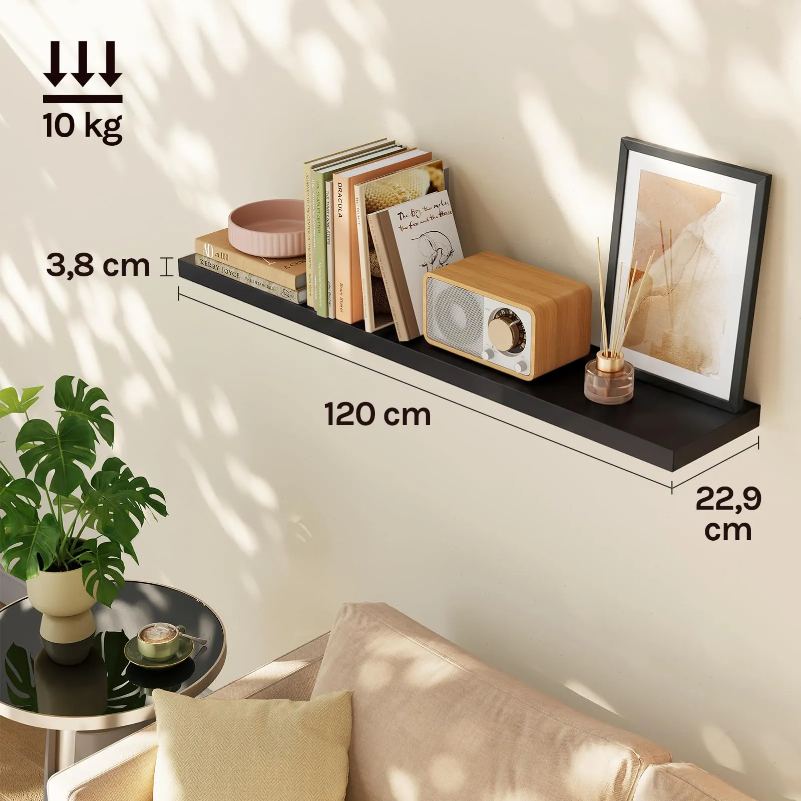 WOLTU Mensola da Muro Rettangolare in Legno Nero 120cm RG9315sz-b - immagine 3