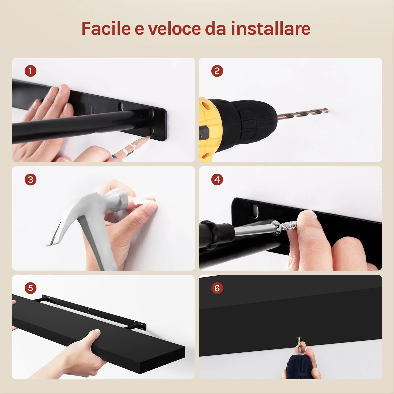 WOLTU Mensola da Muro Rettangolare in Legno Nero 120cm RG9315sz-b - immagine 4