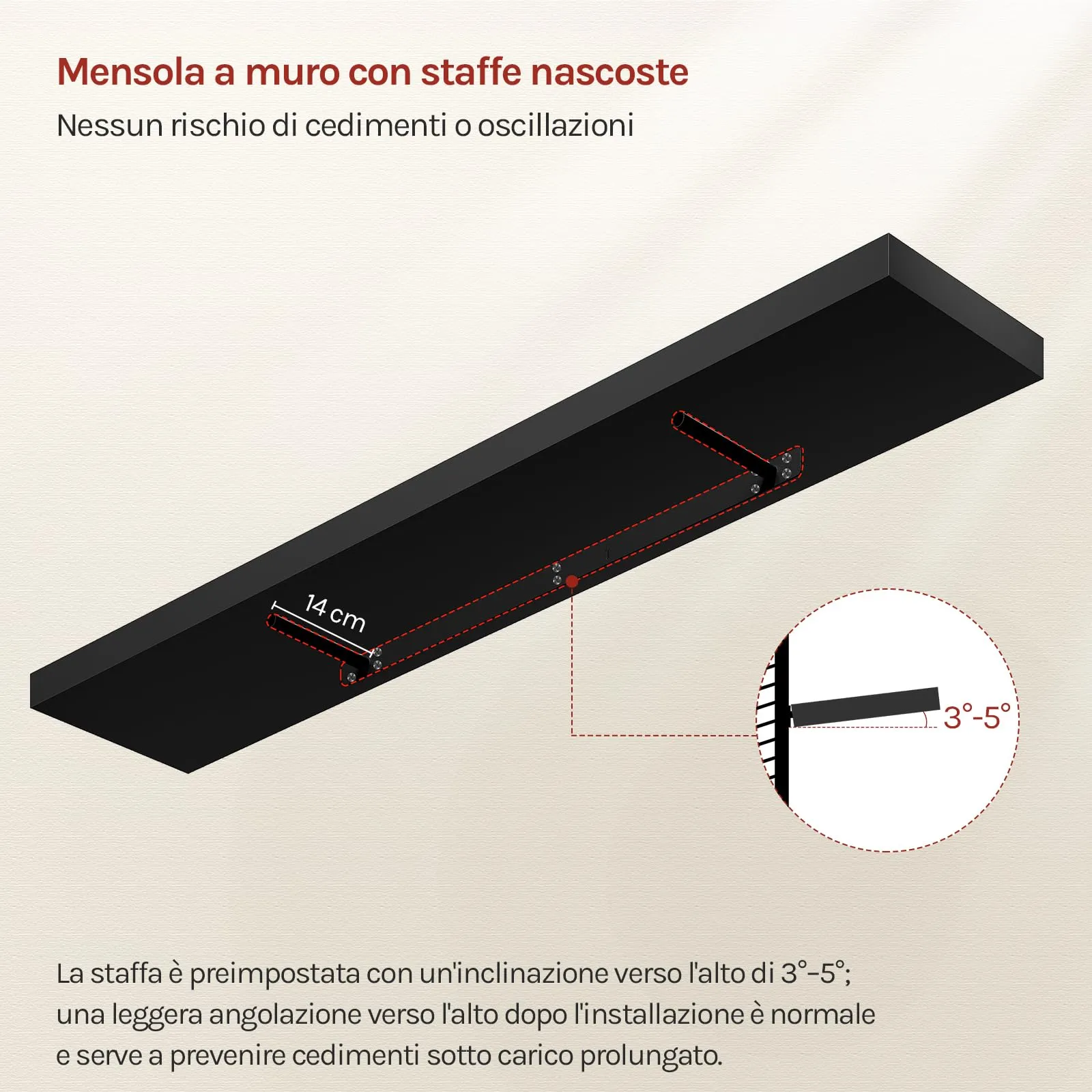 WOLTU Mensola da Muro Rettangolare in Legno Nero 120cm RG9315sz-b - immagine 5