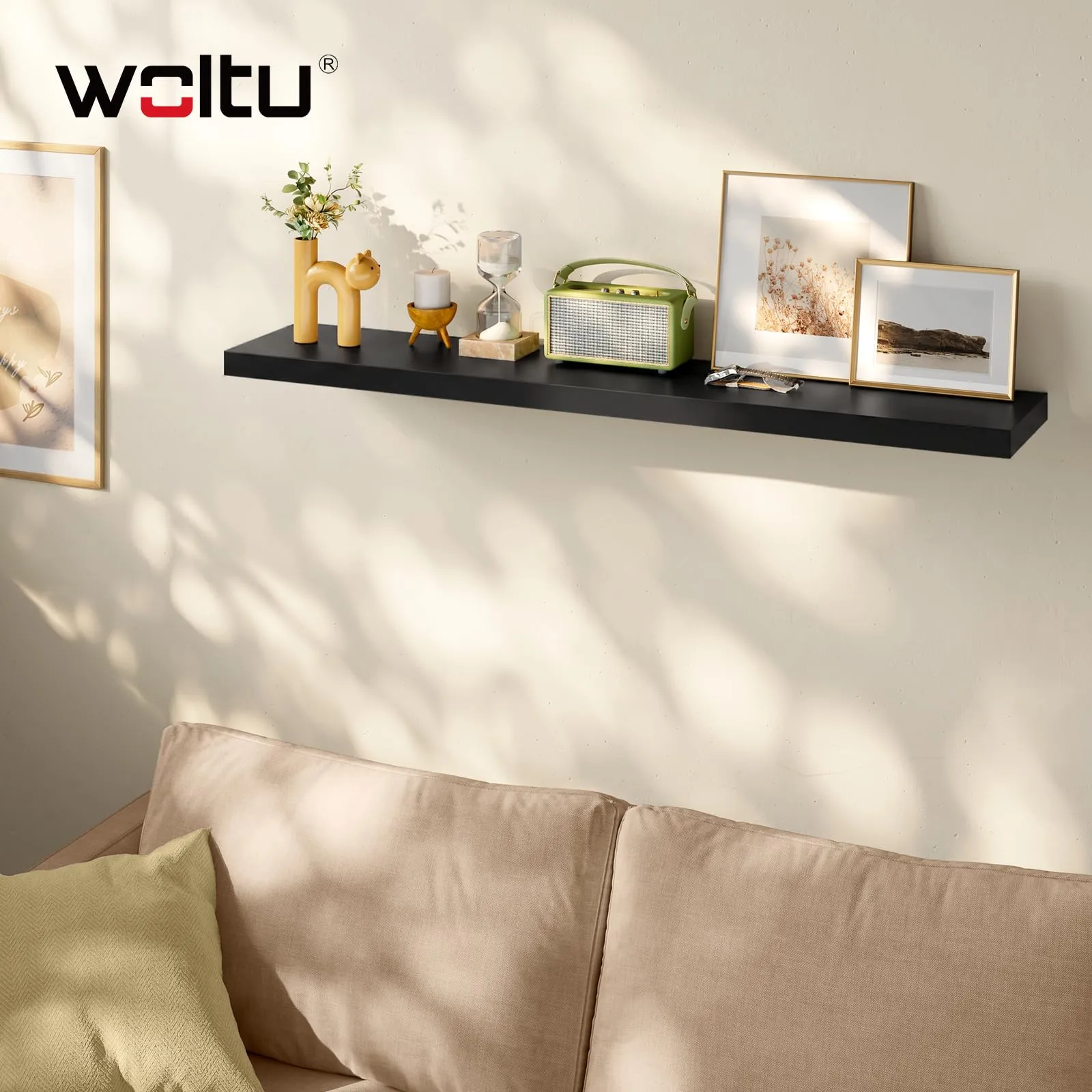 WOLTU Mensola da Muro Rettangolare in Legno Nero 120cm RG9315sz-b - immagine 6