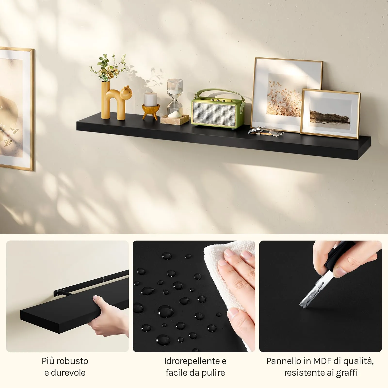 WOLTU Mensola da Muro Rettangolare in Legno Nero 120cm RG9315sz-b - immagine 8