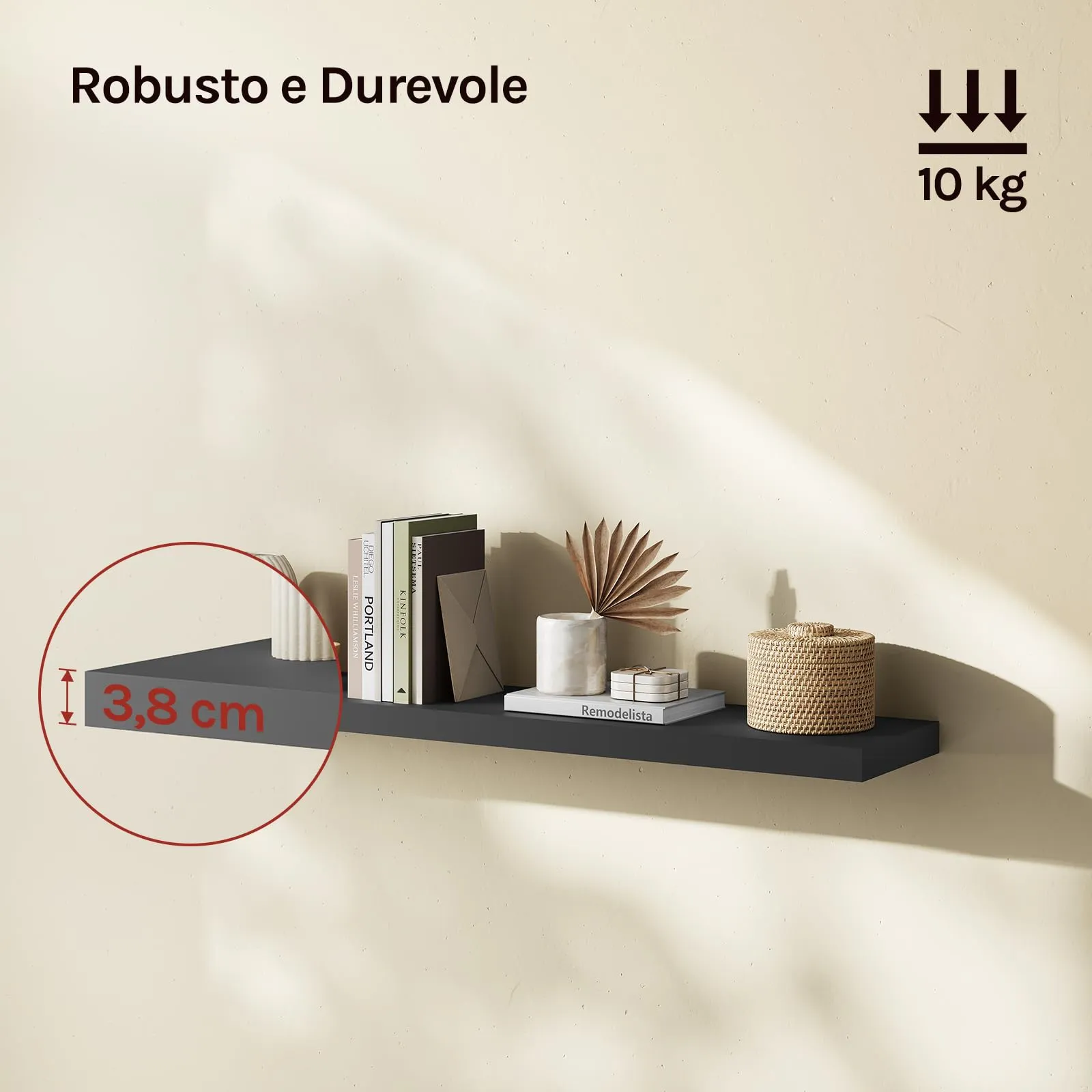 WOLTU Mensola da Muro Rettangolare in Legno Nero 110cm RG9316sz-b - immagine 2