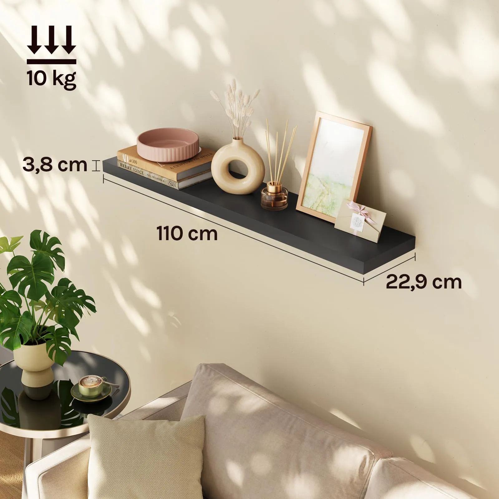 WOLTU Mensola da Muro Rettangolare in Legno Nero 110cm RG9316sz-b - immagine 3